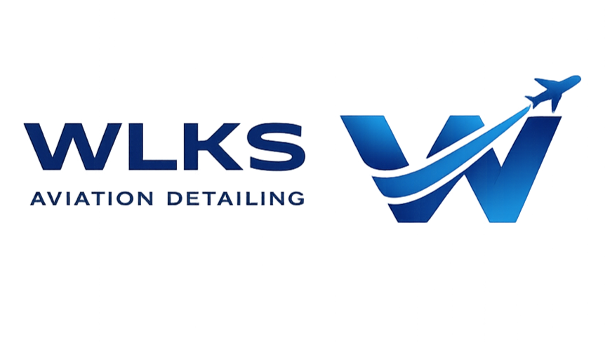 WLKS Aviation Detailing logo with stylized blue and teal wings and upward arrow, featuring a large blue 'W' and colorful vertical bars in the background.