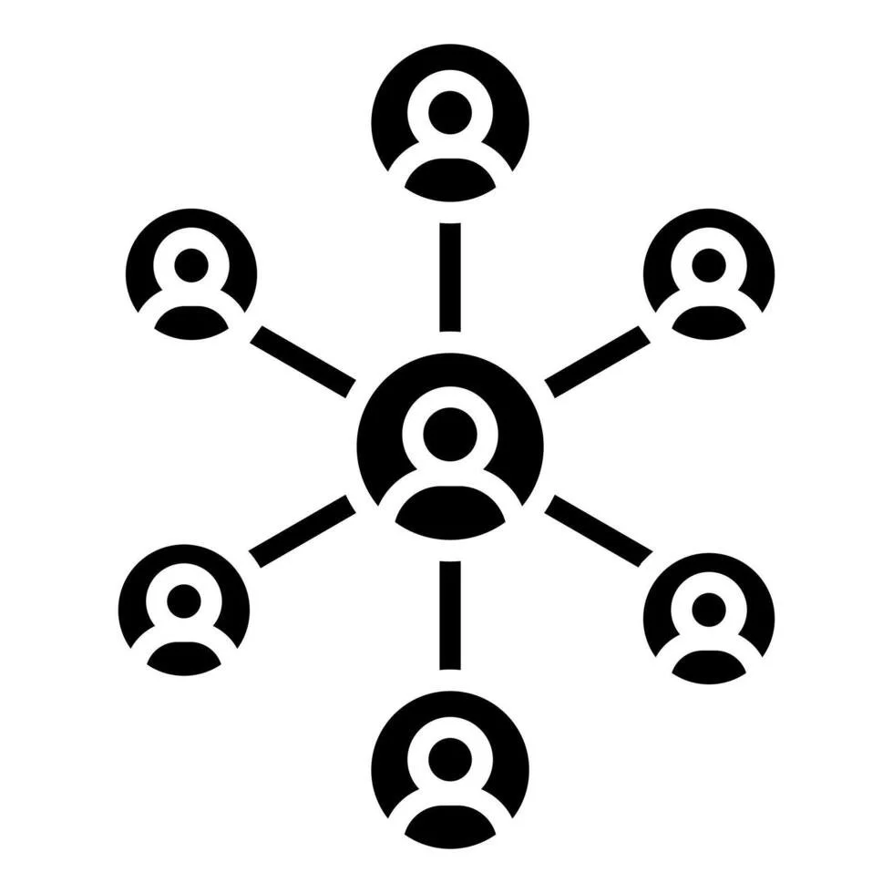 Diagram of a central person connected to six surrounding people in a network layout.