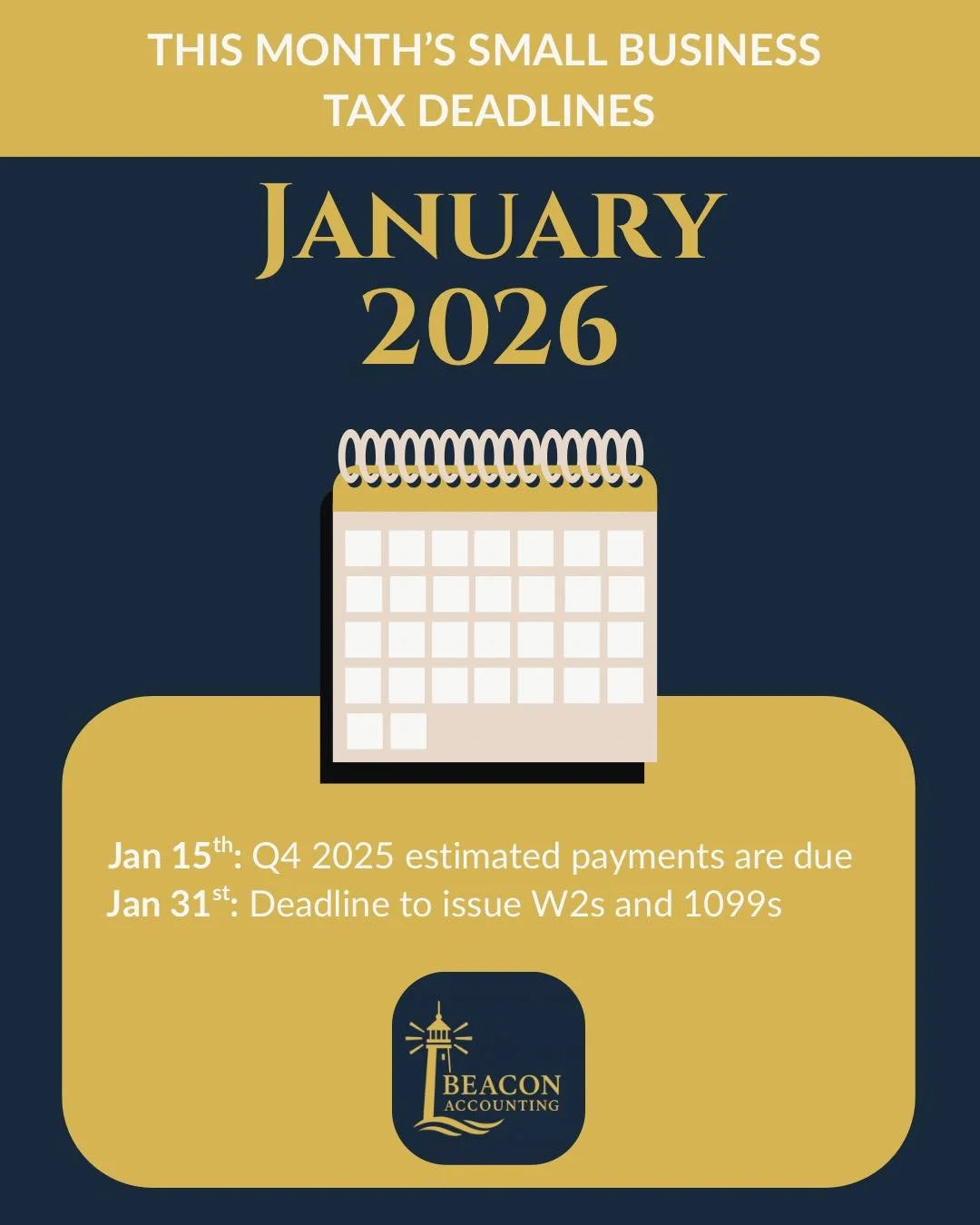 January is paperwork heavy for a reason. W-2s and 1099&rsquo;s all come due this month. Get these handled early so you are not starting the year behind. 

Have any questions? Feel free to reach out! 

#SmallBusinessSupport #NJBusiness #tomsriverlocal
