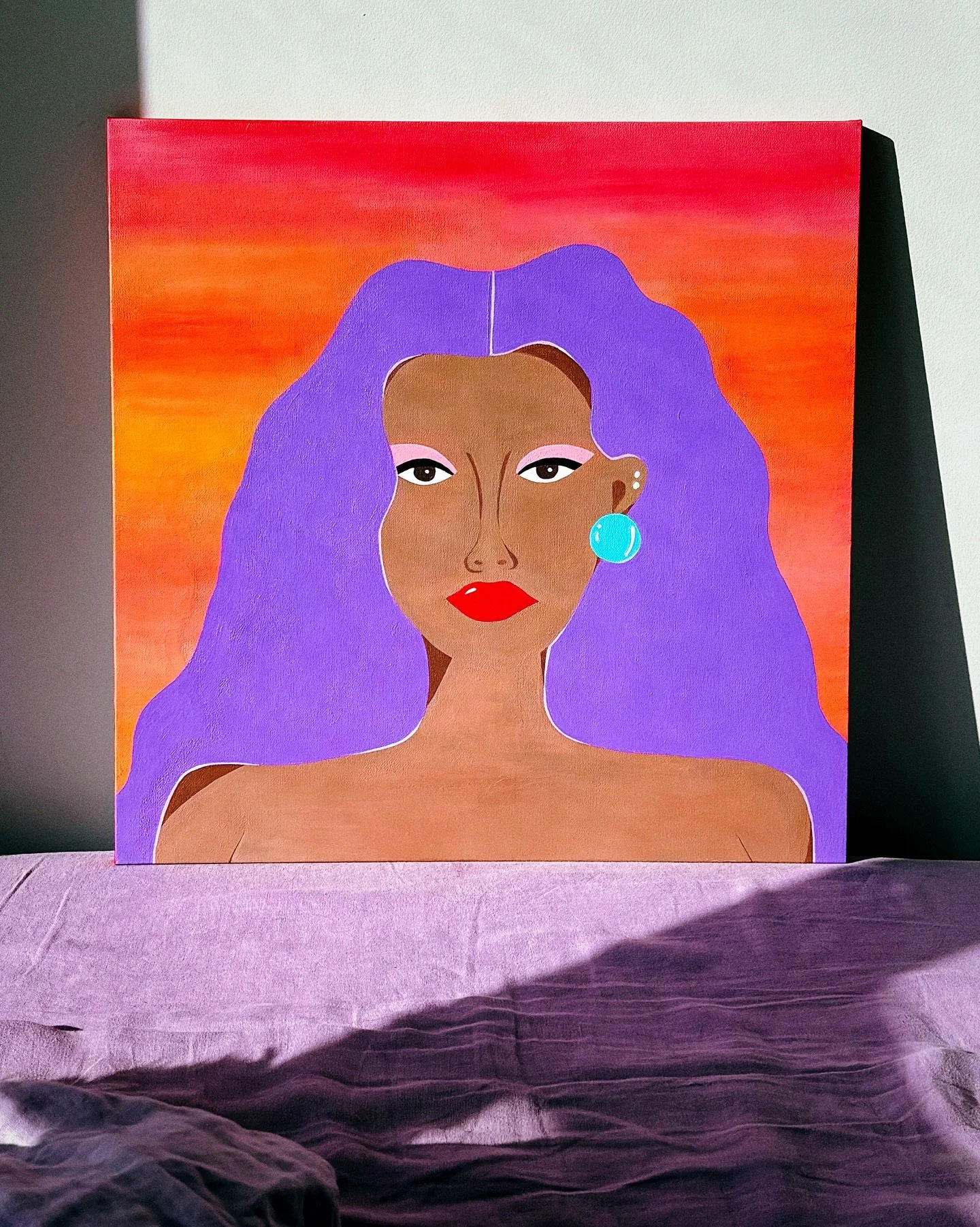 🧡🩷💜lavender lady💜🩷🧡

#acrylicpaintingoncanvas #selfportrait #purplehair #sunsetpainting #losangelesartist