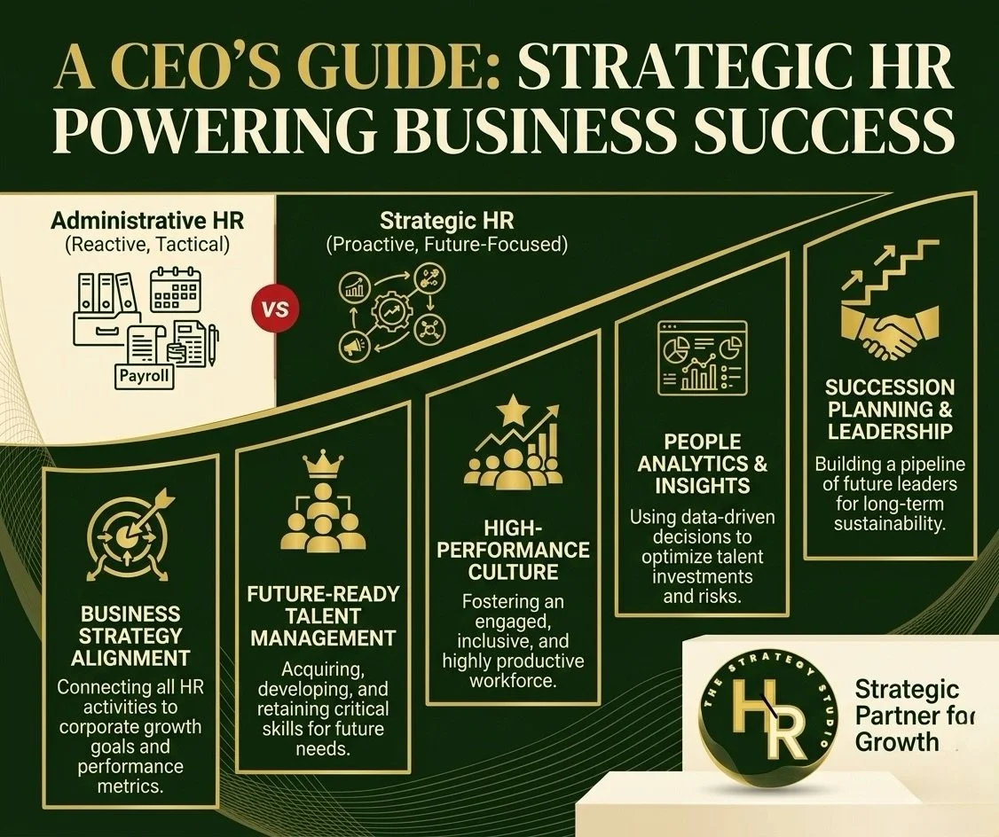 Administrative HR handles the day-to-day. Strategic HR builds the future. 🚀

Which one is powering your business? Take a look at my CEO&rsquo;s guide to Strategic HR below and let me know where your organization stands in the comments! 👇🏽

#Strate