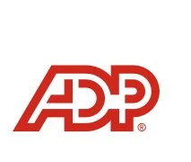 Adp logo in red with stylized letters