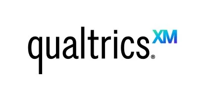 Qualtrics XM logo with black and blue text on a white background.