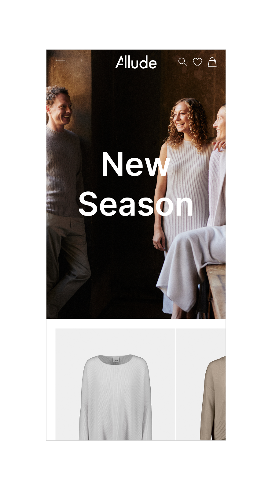 Responsive e-commerce website design for Allude featuring editorial imagery and product discovery