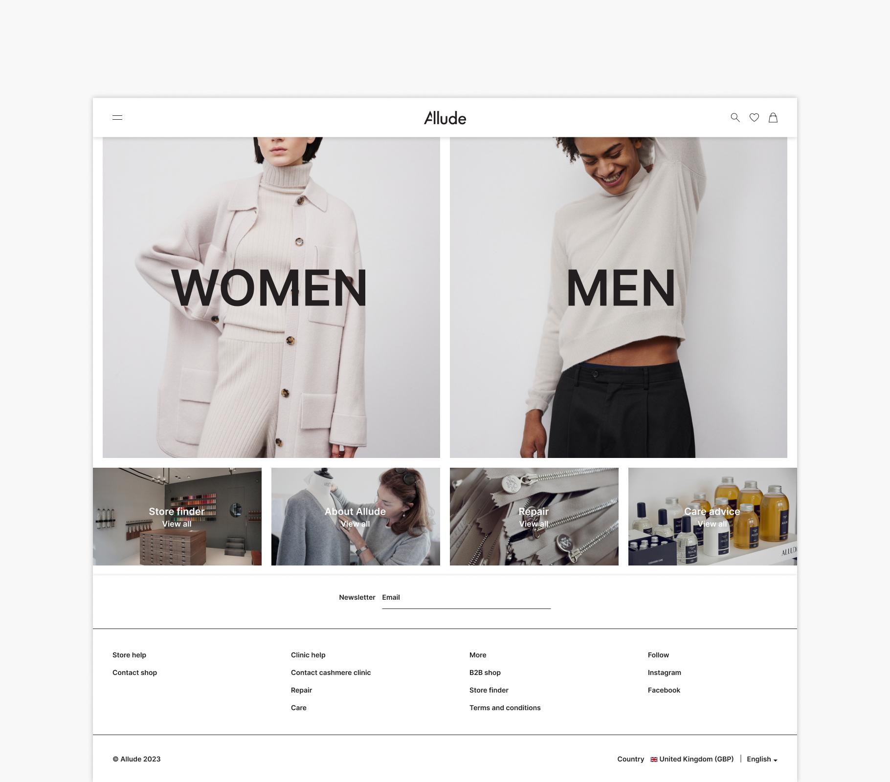 Allude luxury fashion e-commerce website design showcasing homepage layout and seasonal collections