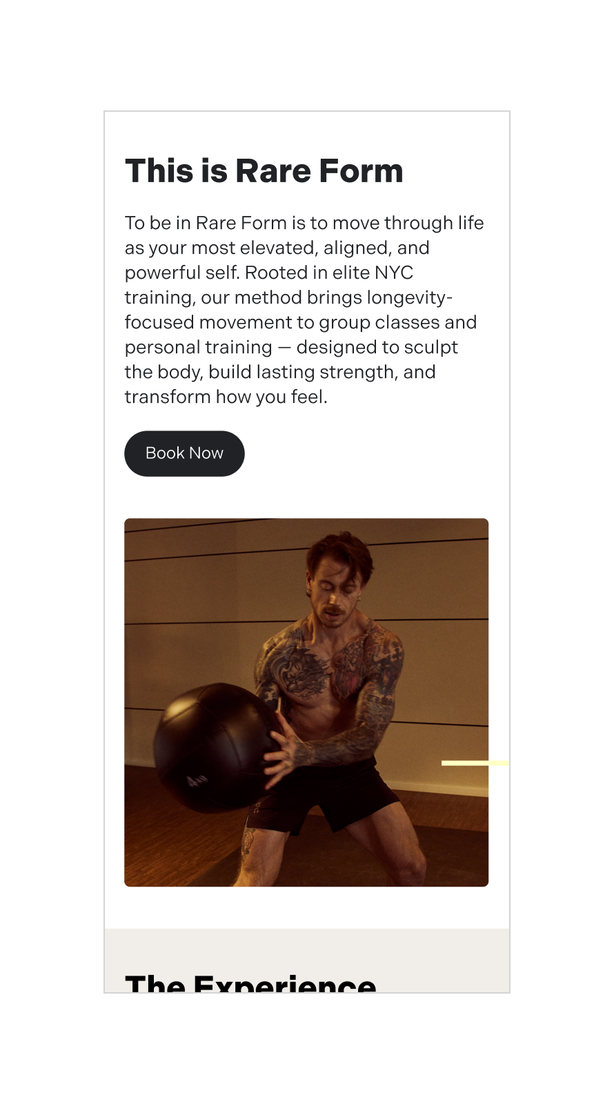 Brand and website design for luxury fitness studio Rare Form in Munich