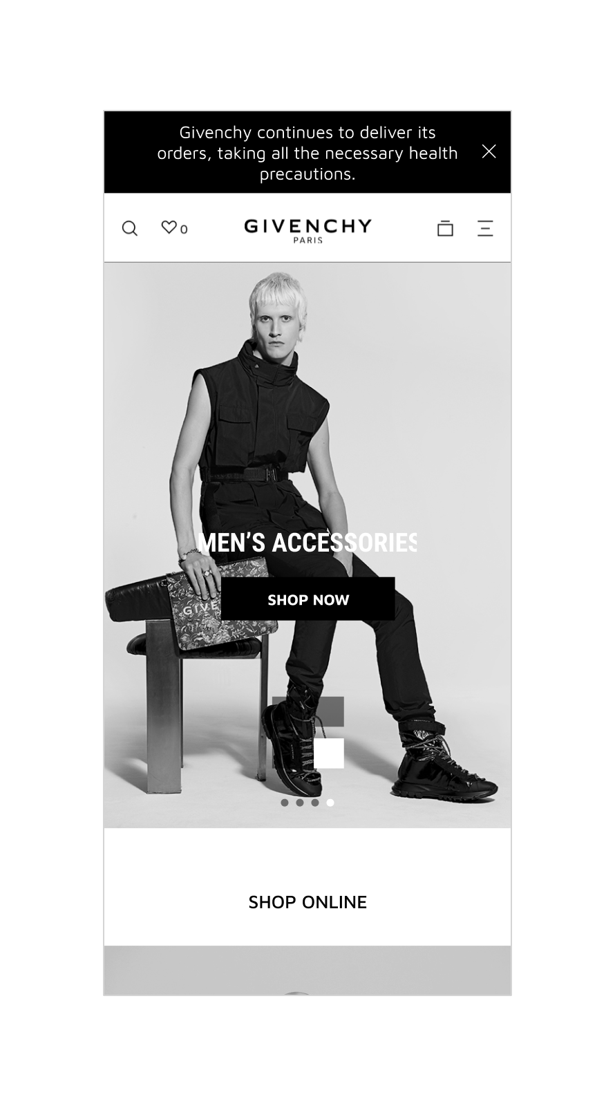 Givenchy website homepage UX optimisation focusing on navigation clarity, editorial balance and product discovery