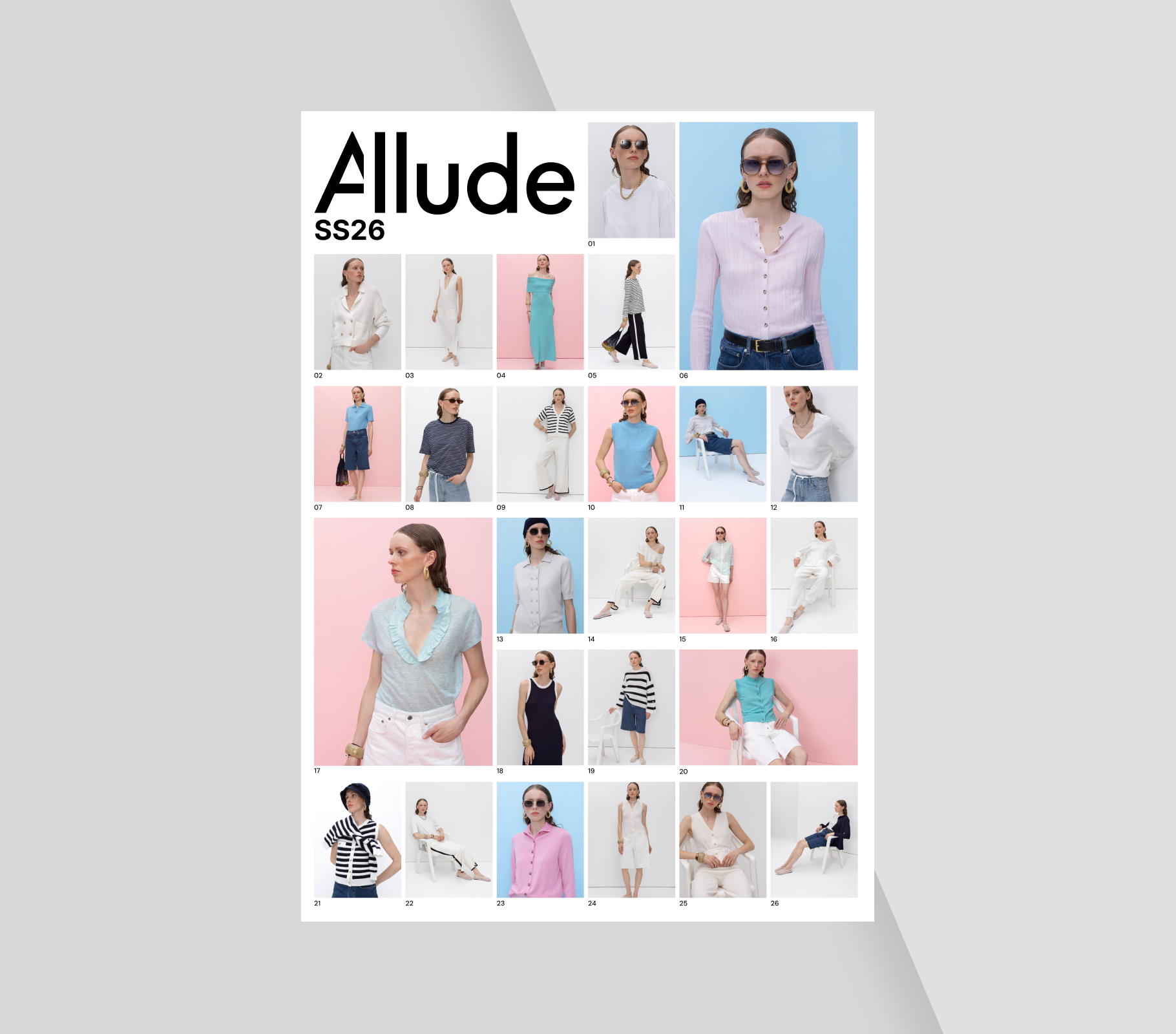 Editorial lookbook layout for luxury fashion brand Allude SS26