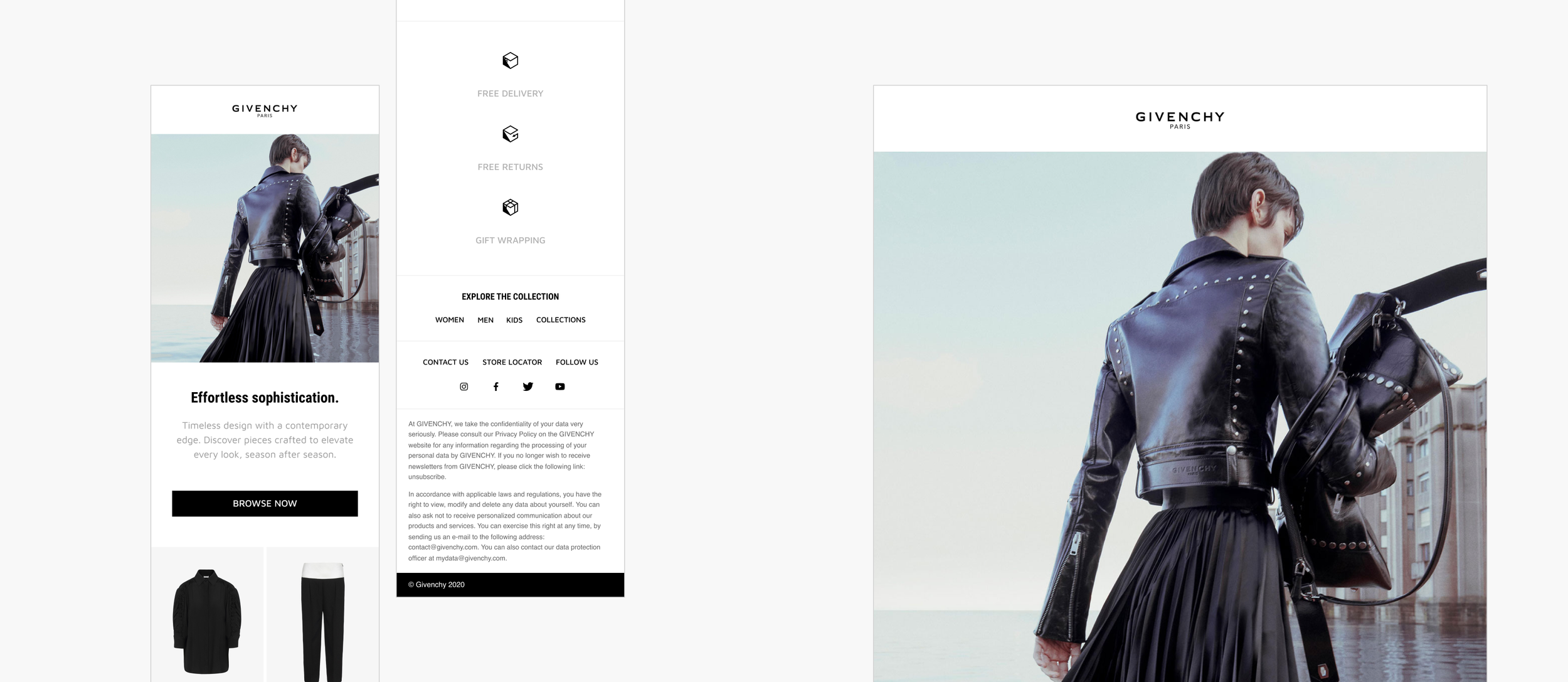 Responsive Givenchy email design showcasing luxury fashion editorial layout optimised for mobile and desktop