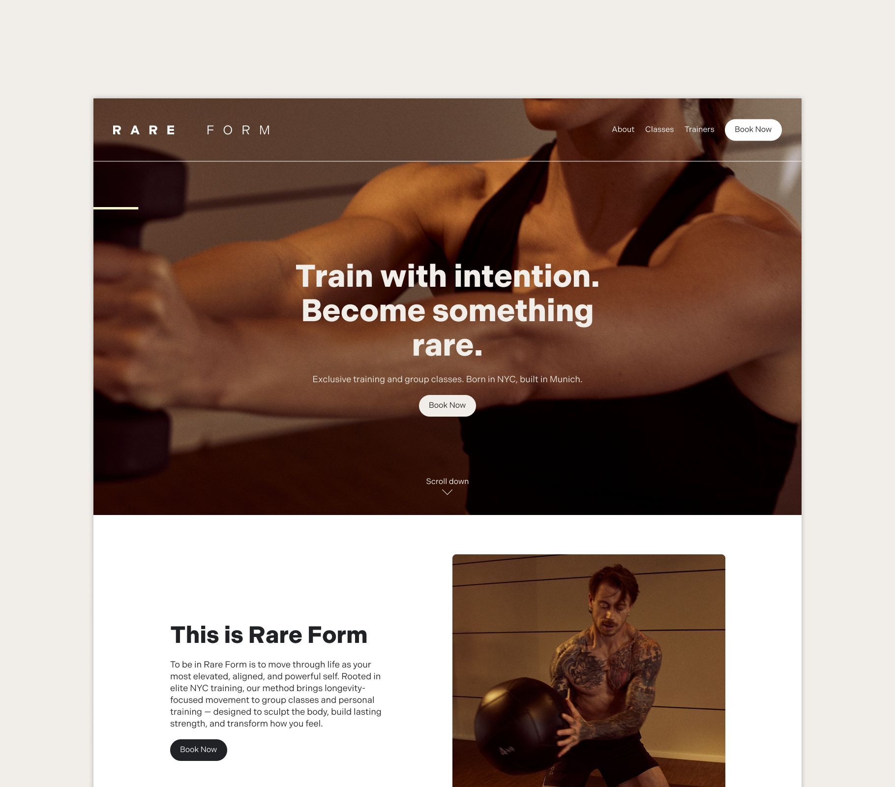 Brand and website design for luxury fitness studio Rare Form in Munich
