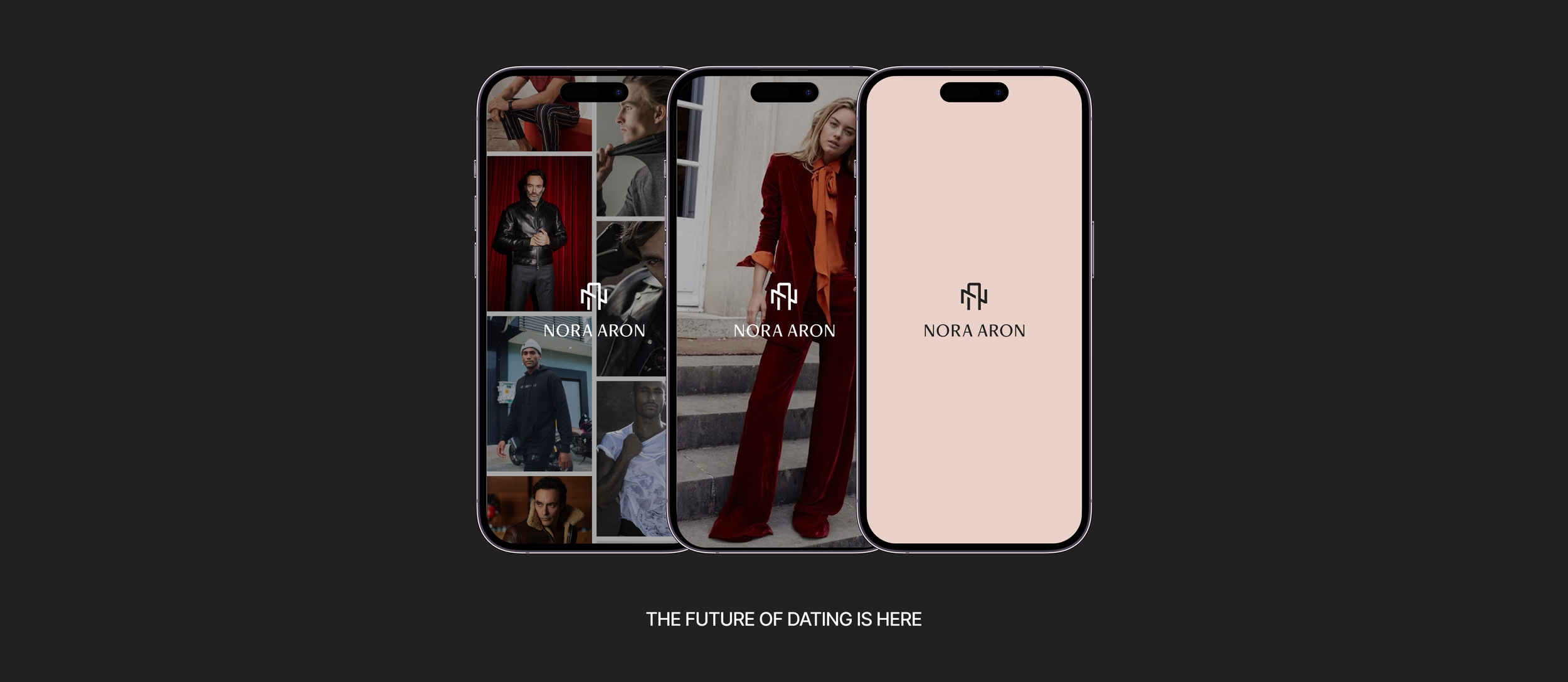 Investor deck and app interface design for Nora Aron, translating brand identity into a confident, contemporary digital experience.