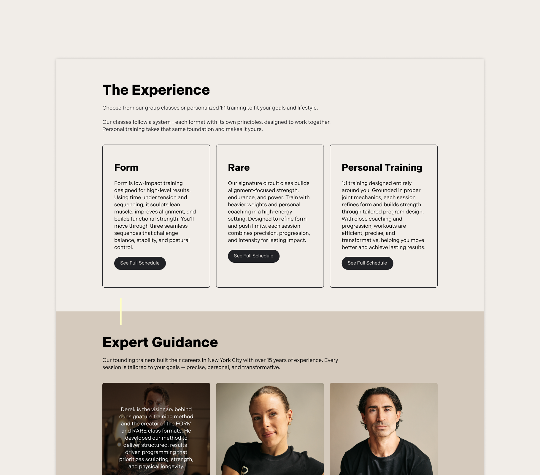 Brand and website design for luxury fitness studio Rare Form in Munich