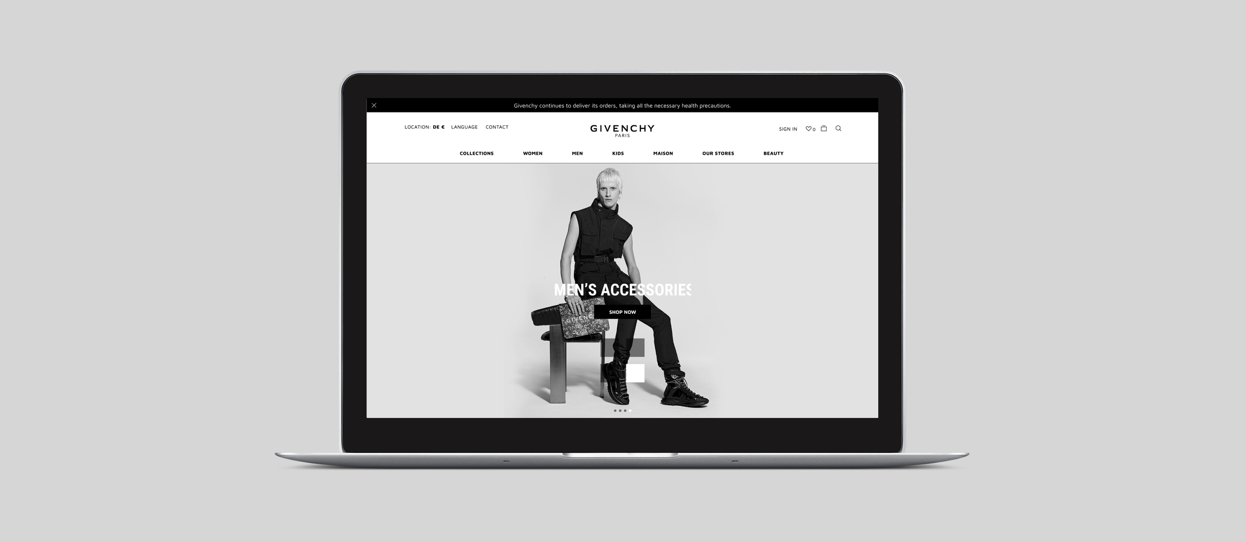 Givenchy homepage campaign image featuring luxury handbag, part of website UX refinement and digital design project by Rain London Creative