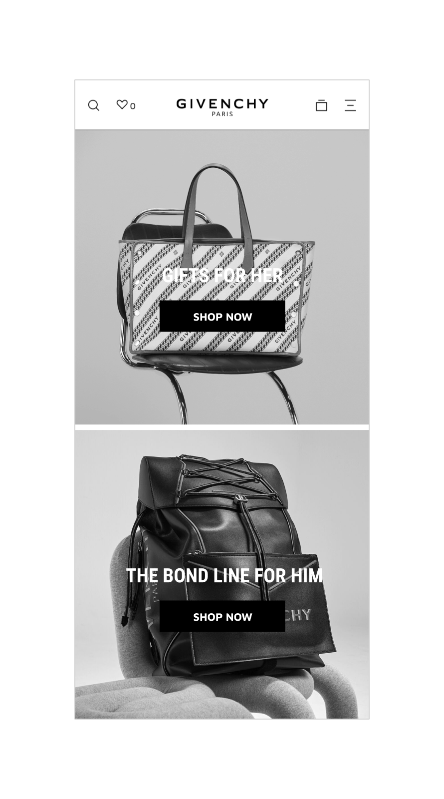 Givenchy website homepage UX optimisation focusing on navigation clarity, editorial balance and product discovery