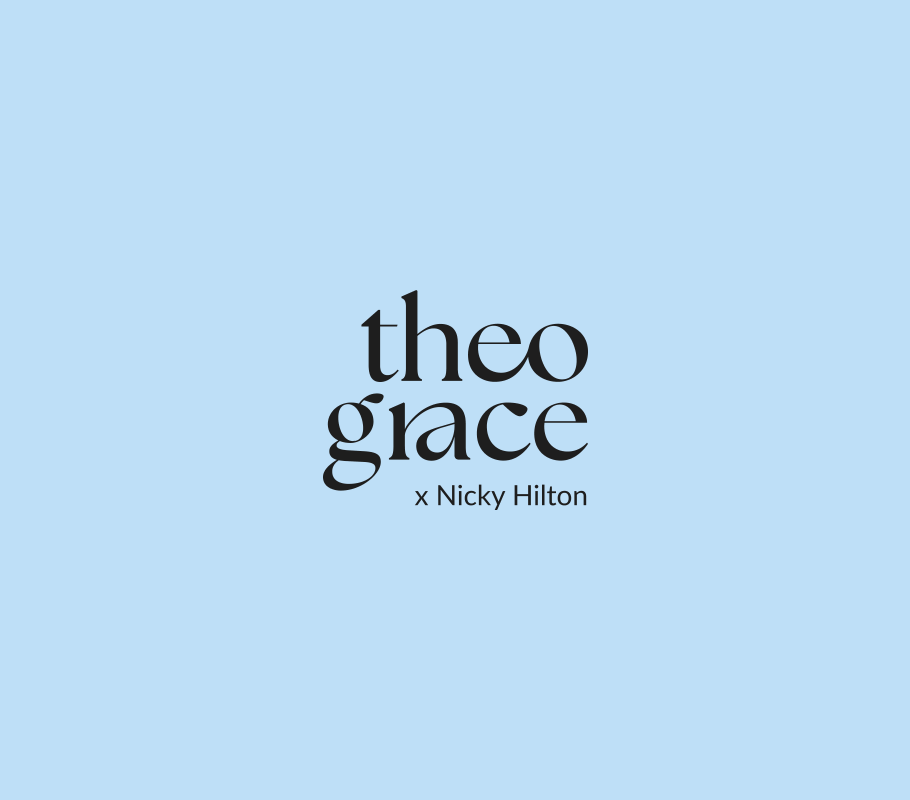 Theo Grace by Nicky Hilton fashion jewellery branding and website design, featuring a modern black and blue visual identity with editorial styling.