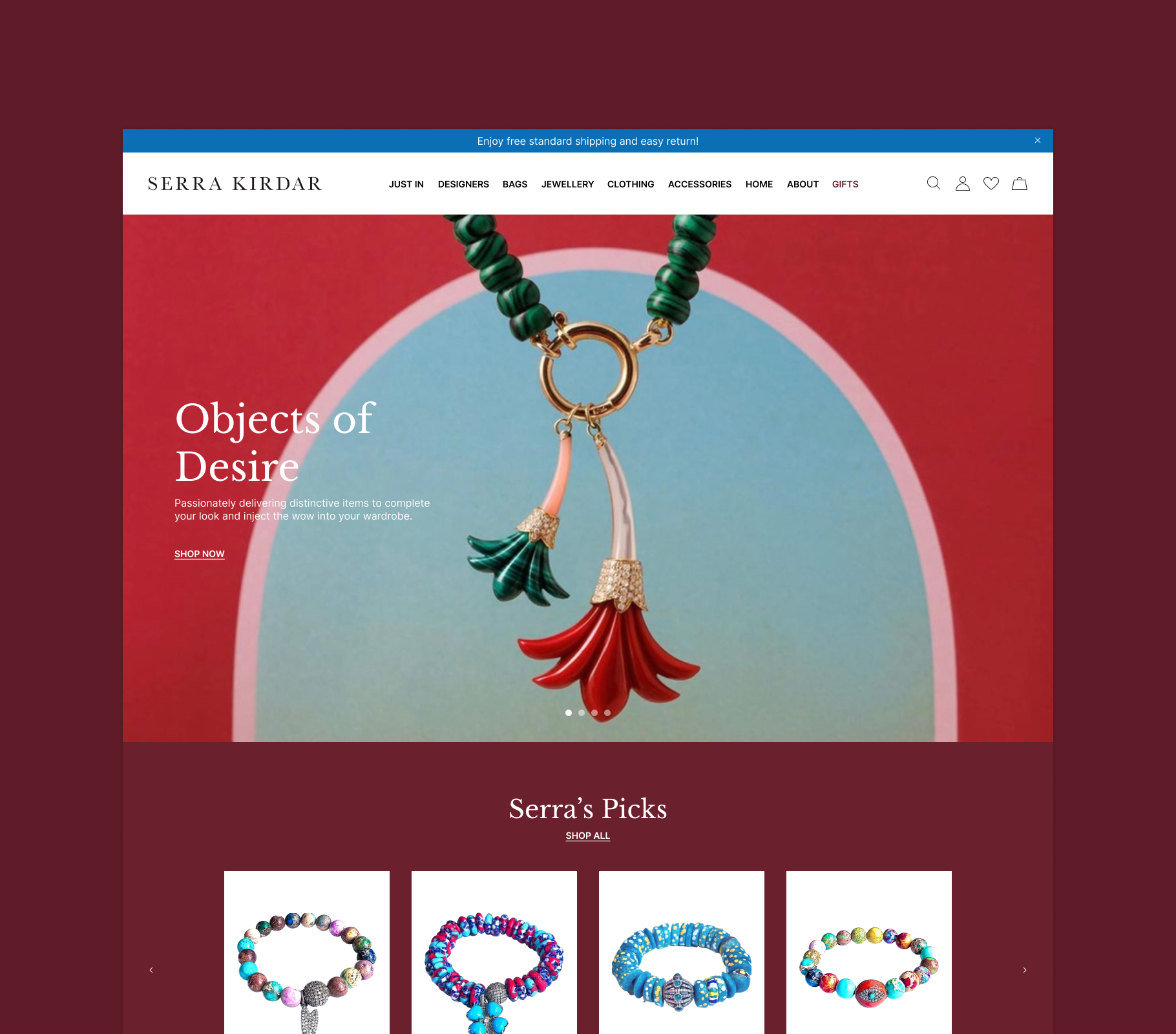 Serra Kirdar website design showcasing luxury fashion and jewellery e-commerce with editorial layouts and curated product storytelling.