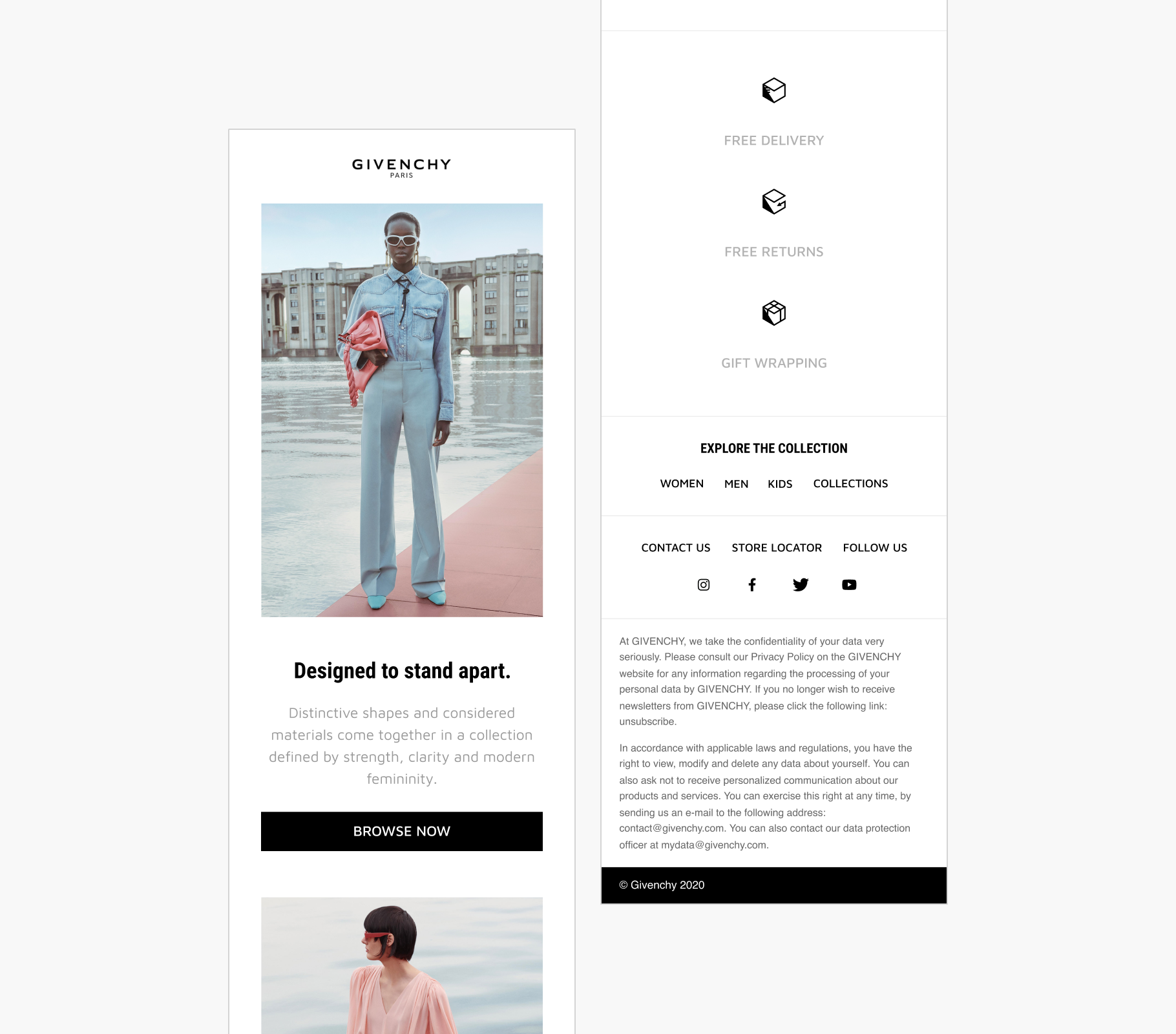 Luxury fashion website interface for Givenchy, highlighting refined digital experience and e-commerce usability