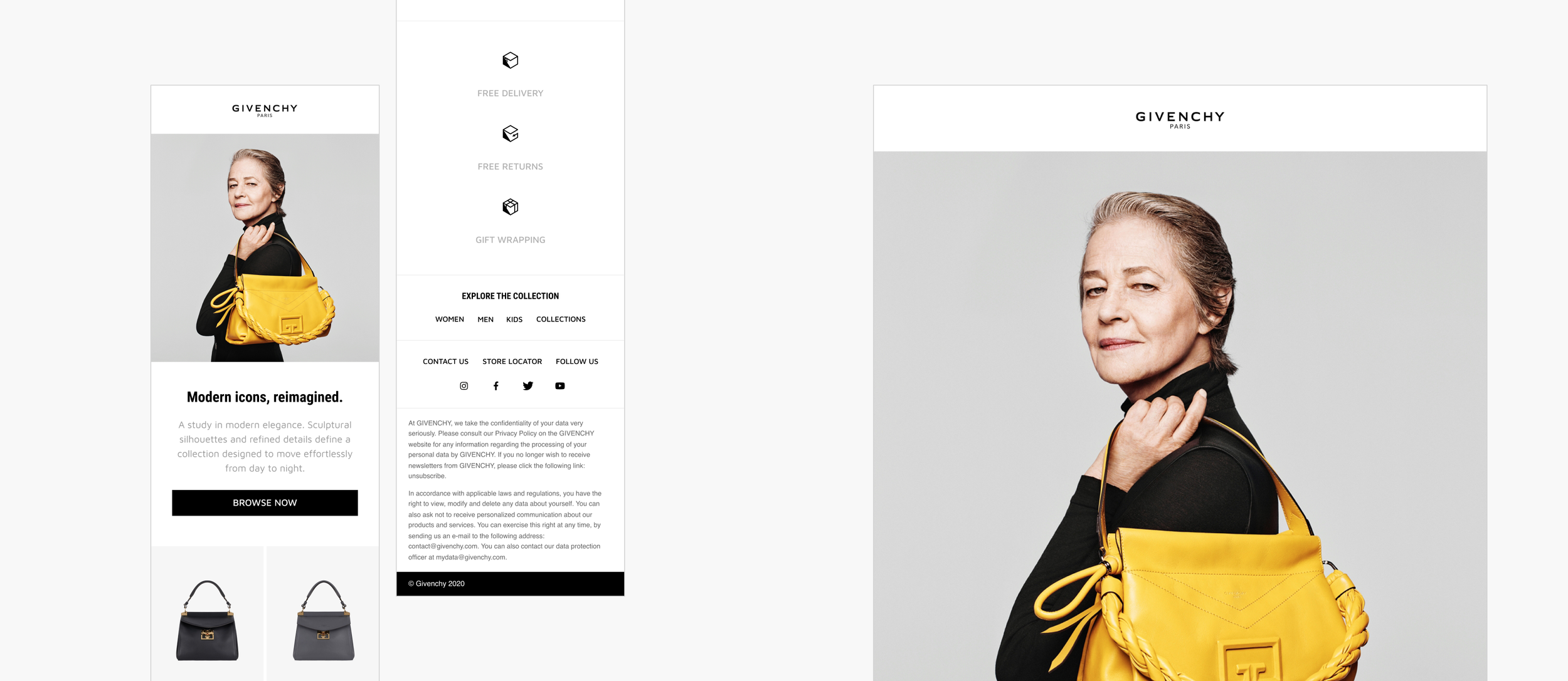 Responsive Givenchy email design showcasing luxury fashion editorial layout optimised for mobile and desktop