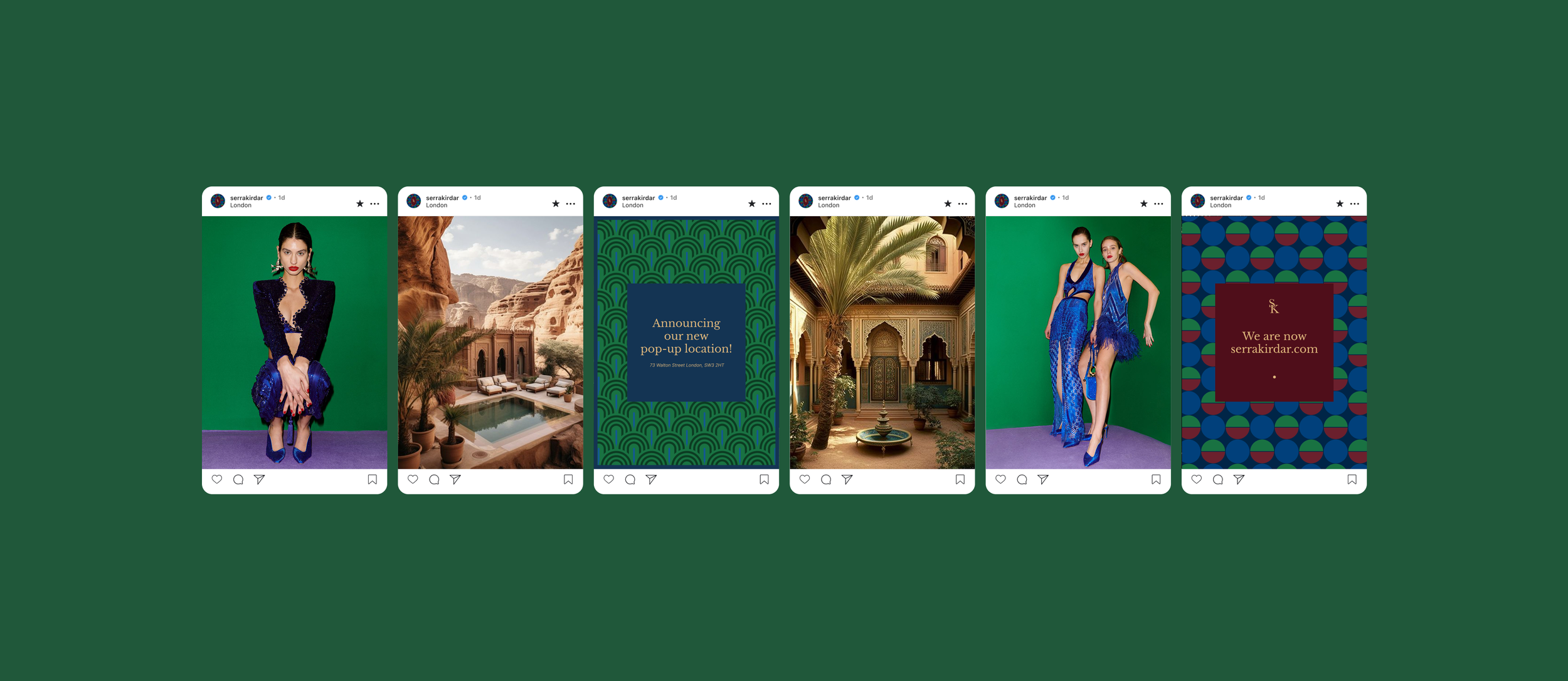 Serra Kirdar luxury multi-brand identity design featuring bespoke pattern, refined colour palette and contemporary typography by Rain London Creative.