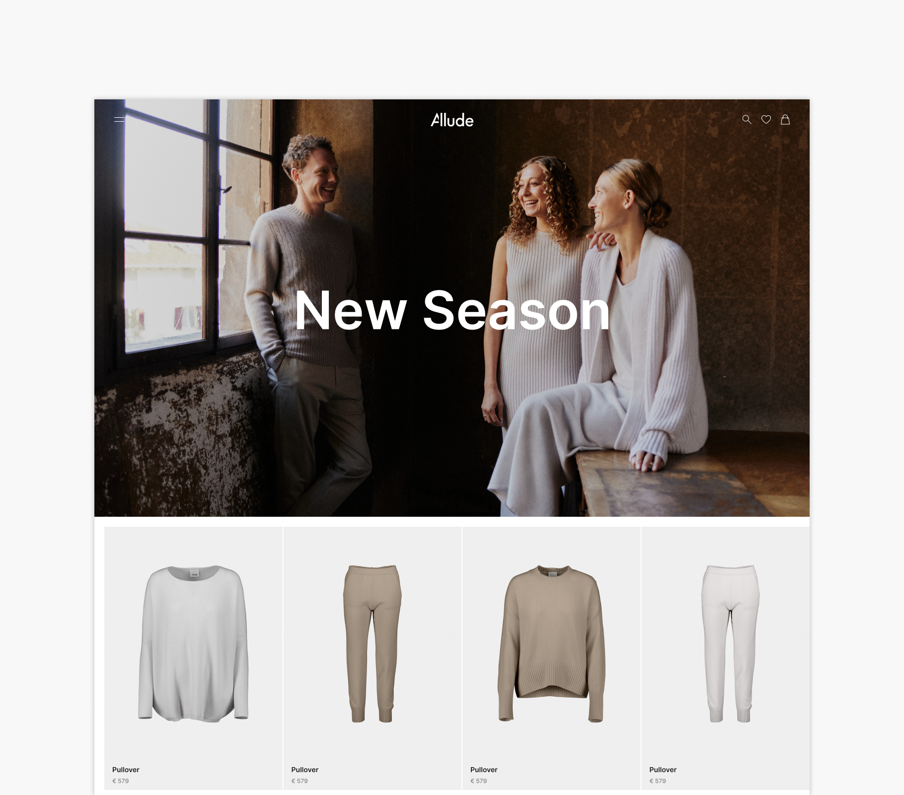 Allude luxury fashion e-commerce website design showcasing homepage layout and seasonal collections