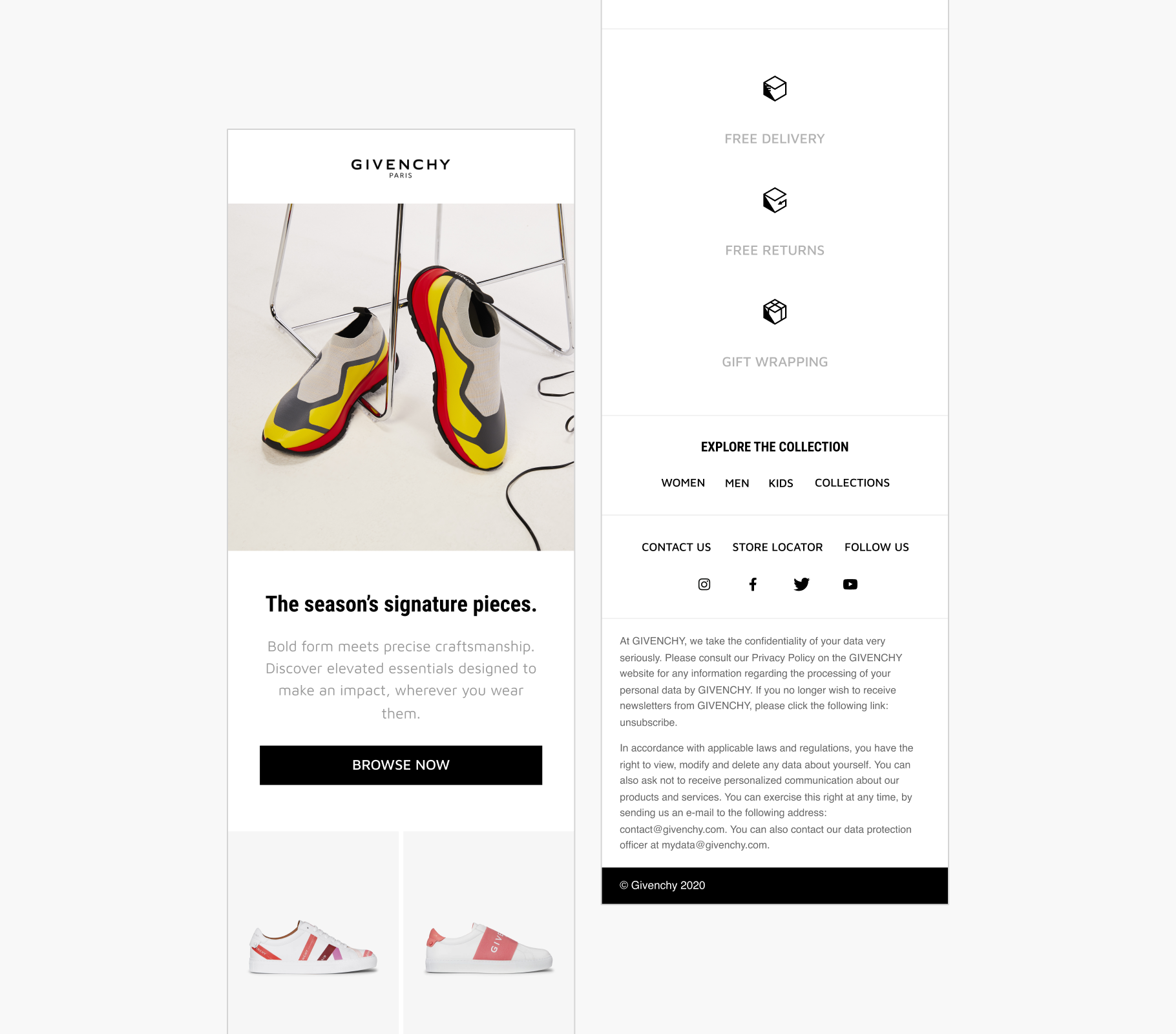 Responsive Givenchy email design showcasing luxury fashion editorial layout optimised for mobile and desktop