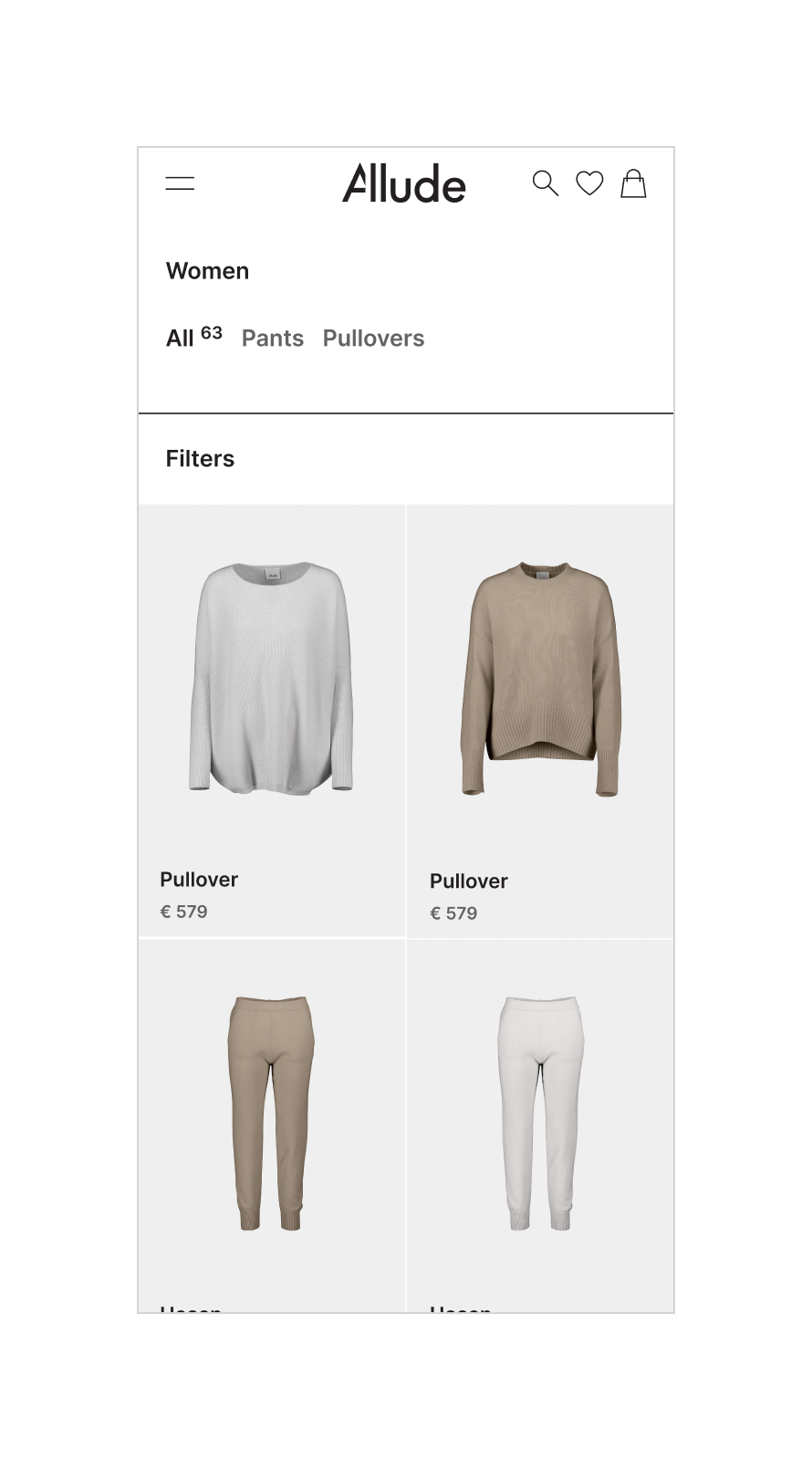 Responsive e-commerce website design for Allude featuring editorial imagery and product discovery
