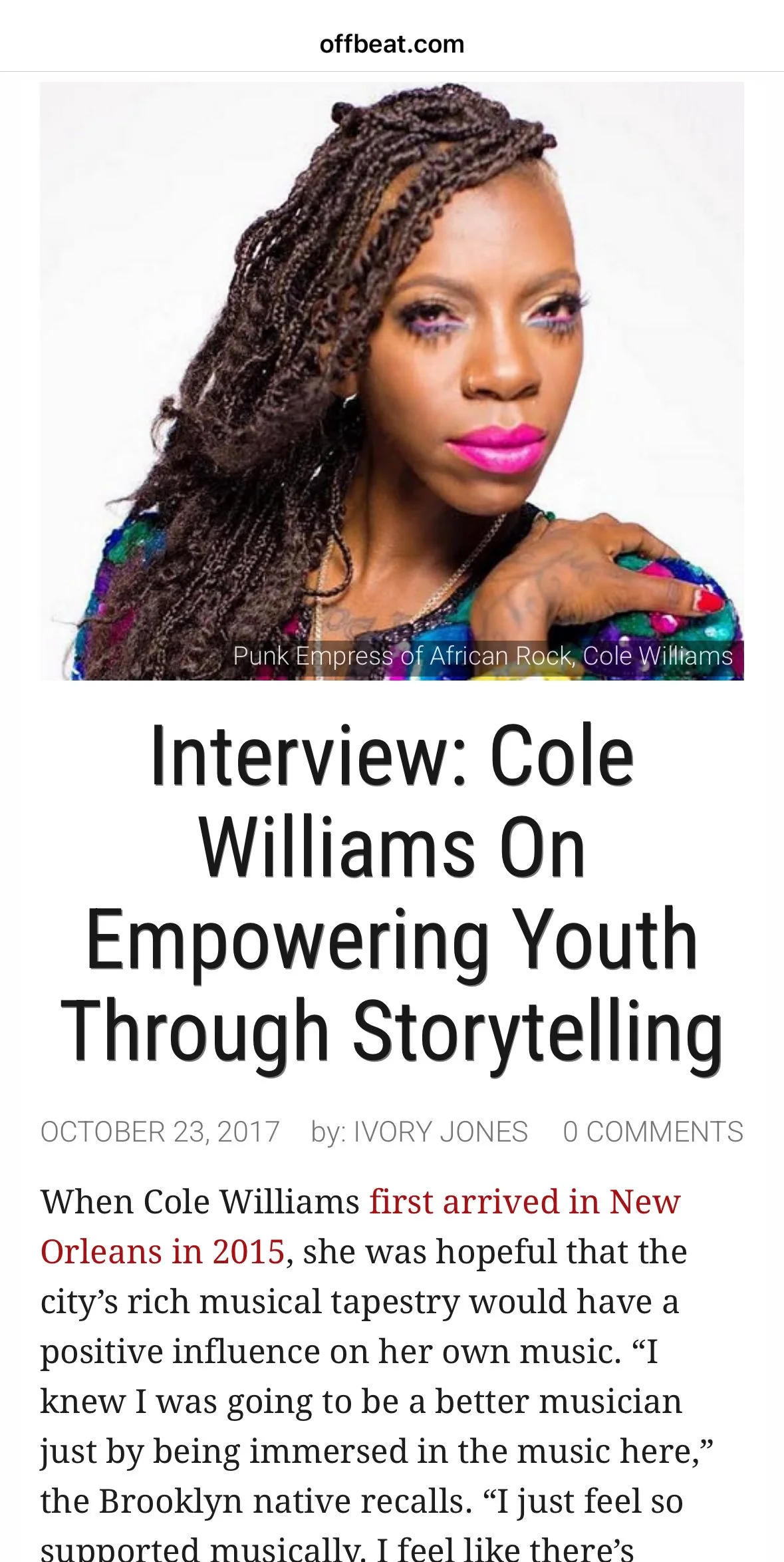 Offbeat Magazine Interview: Cole Williams On Empowering Youth Through Storytelling