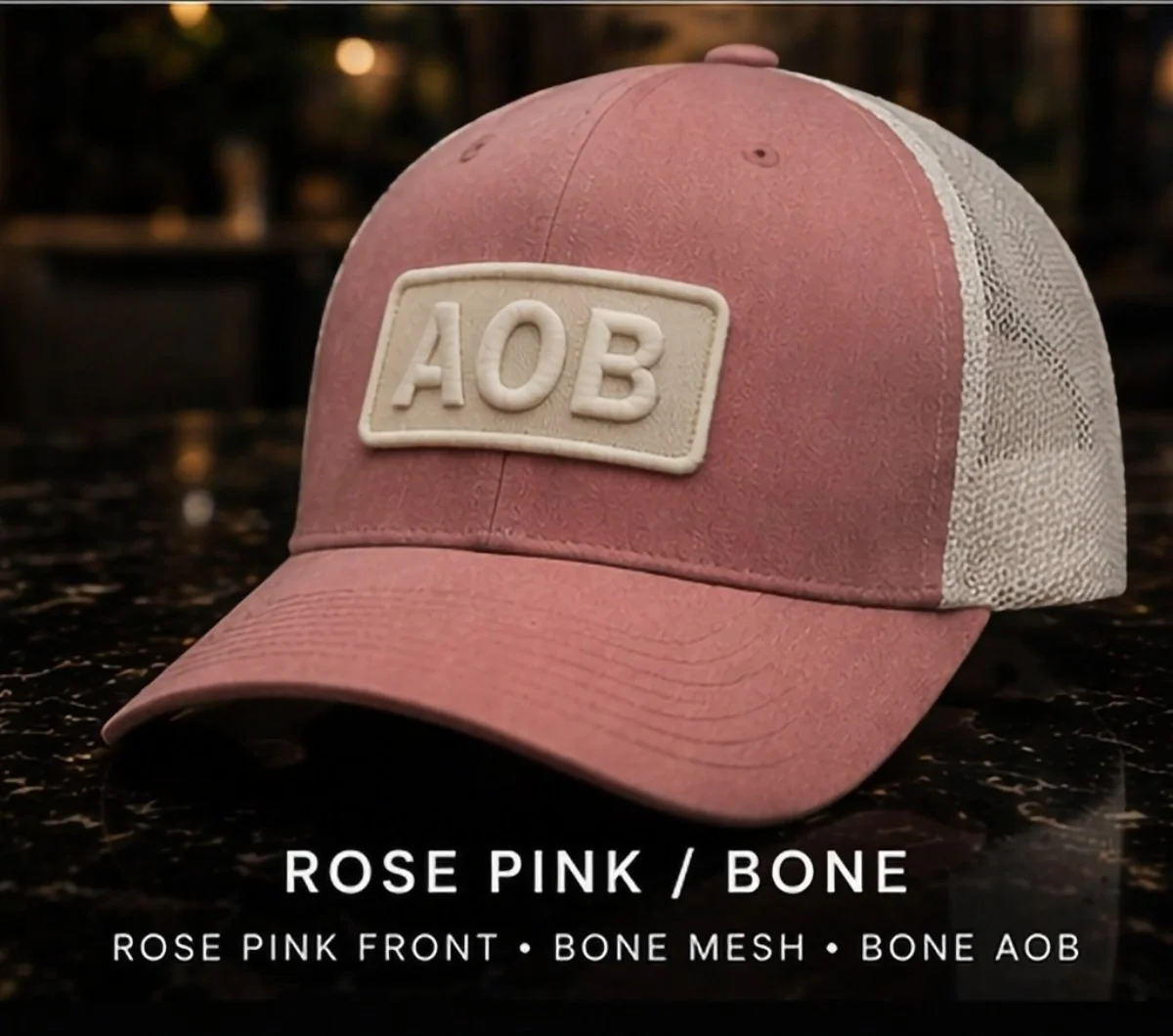 Rose Trucker Hat (Dark Rose) White Mesh / Bone AOB