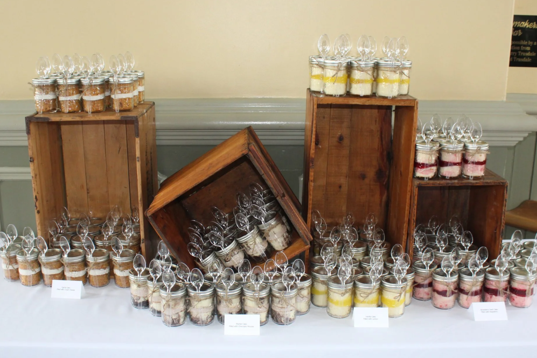 Assorted layered desserts.