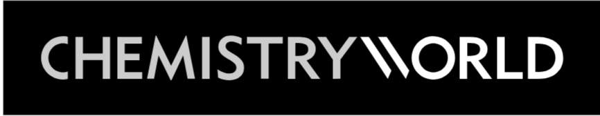 Chemistry World logo with stylized text on black background.