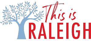 Illustration of a large tree and the text "This is Raleigh" in red and pink.