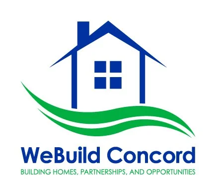 Logo of WeBuild Concord with a house graphic above the text, and green waves below, emphasizing building homes, partnerships, and opportunities.