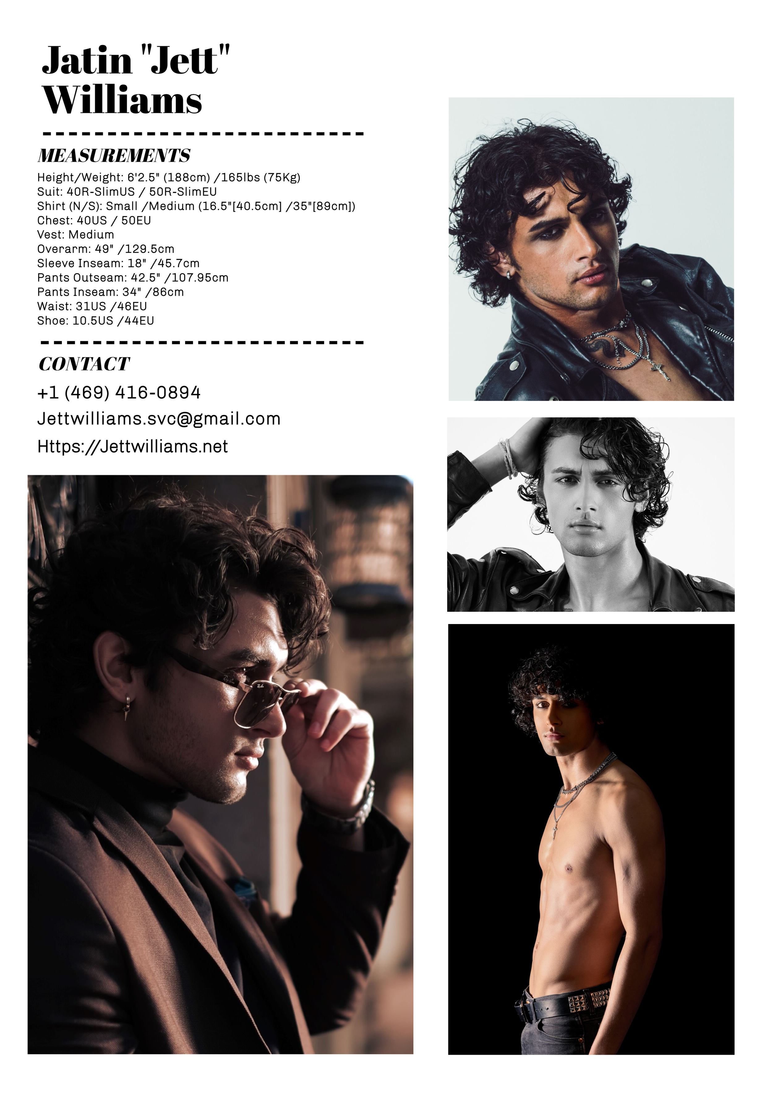 Jatin Jett Williams Comp Card Cover Model Actor