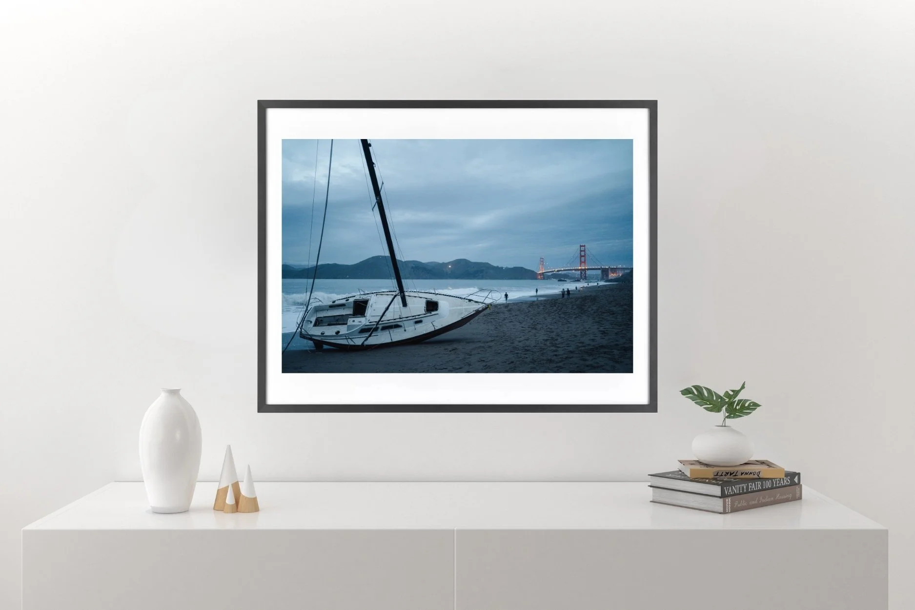 Wall display boat on a beach