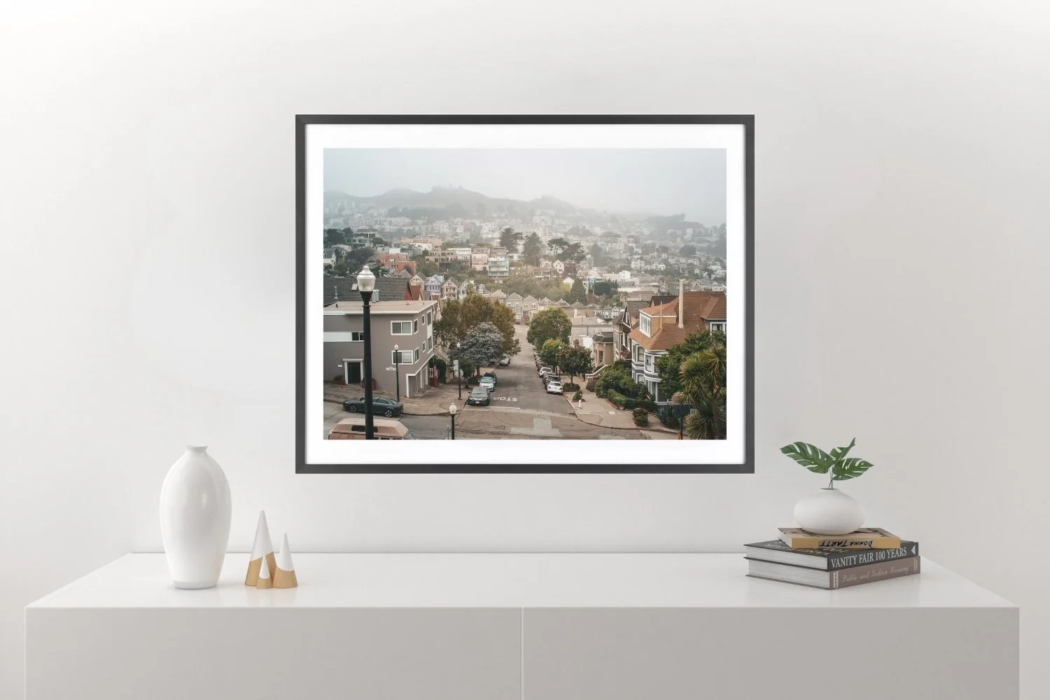 From Corona Heights Park, the view toward Twin Peaks unfolds through a veil of fog that softens the city into layers.