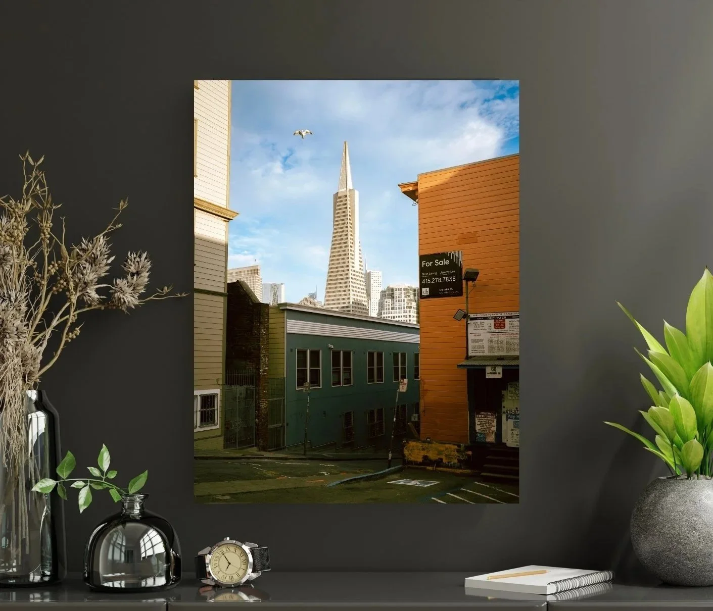 North Beach Alley San Francisco Transamerica Pyramid Bird Print