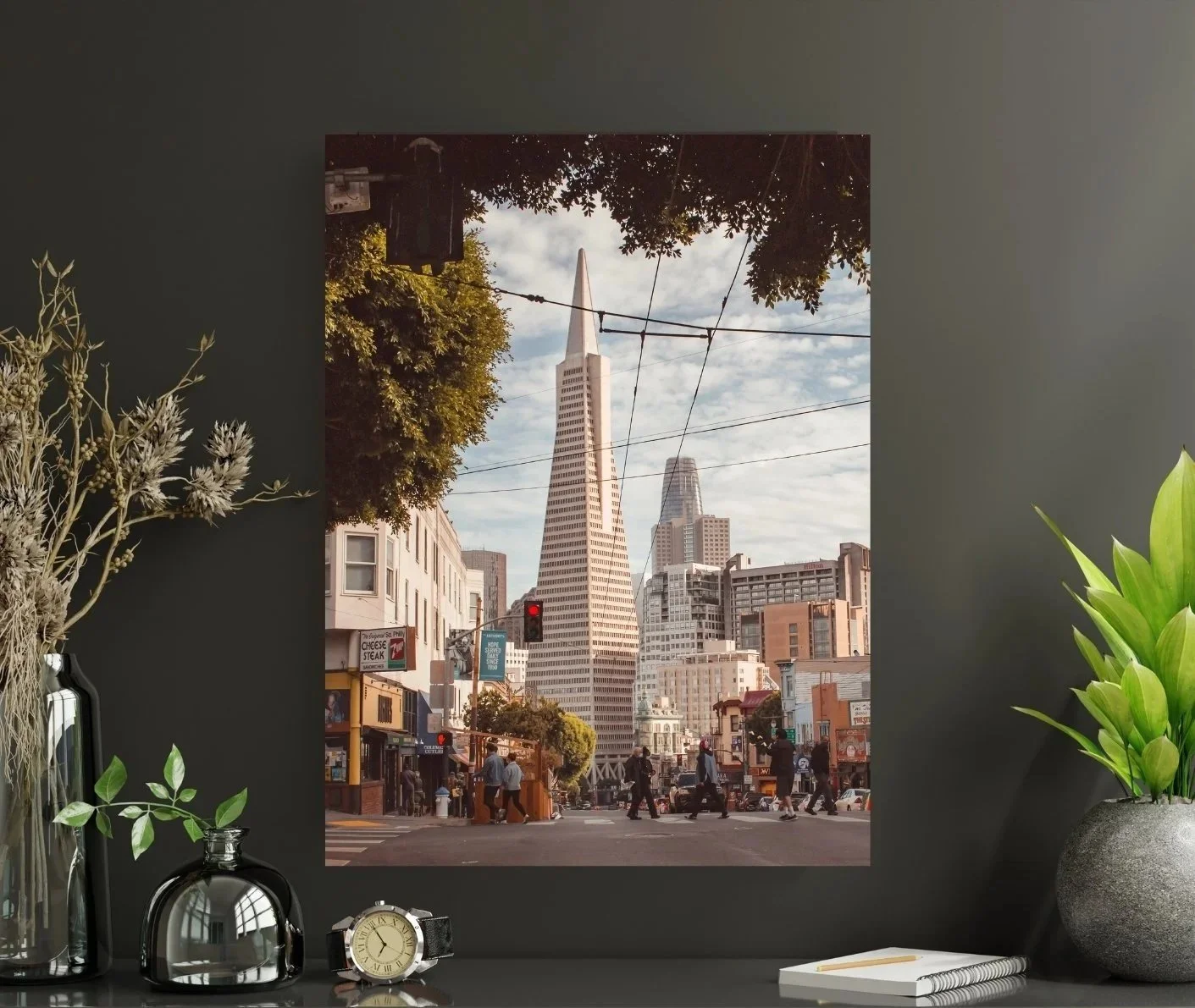 Transamerica Pyramid framed with a tree