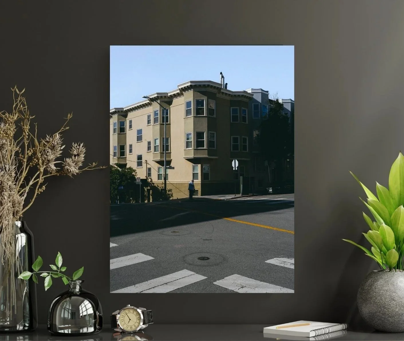 Wall display corner building shadows