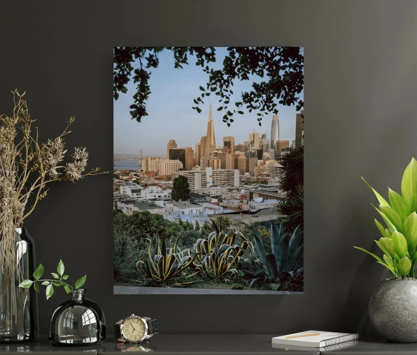 Ina Coolbrith Park View Photo Print – Downtown San Francisco Framed by Trees