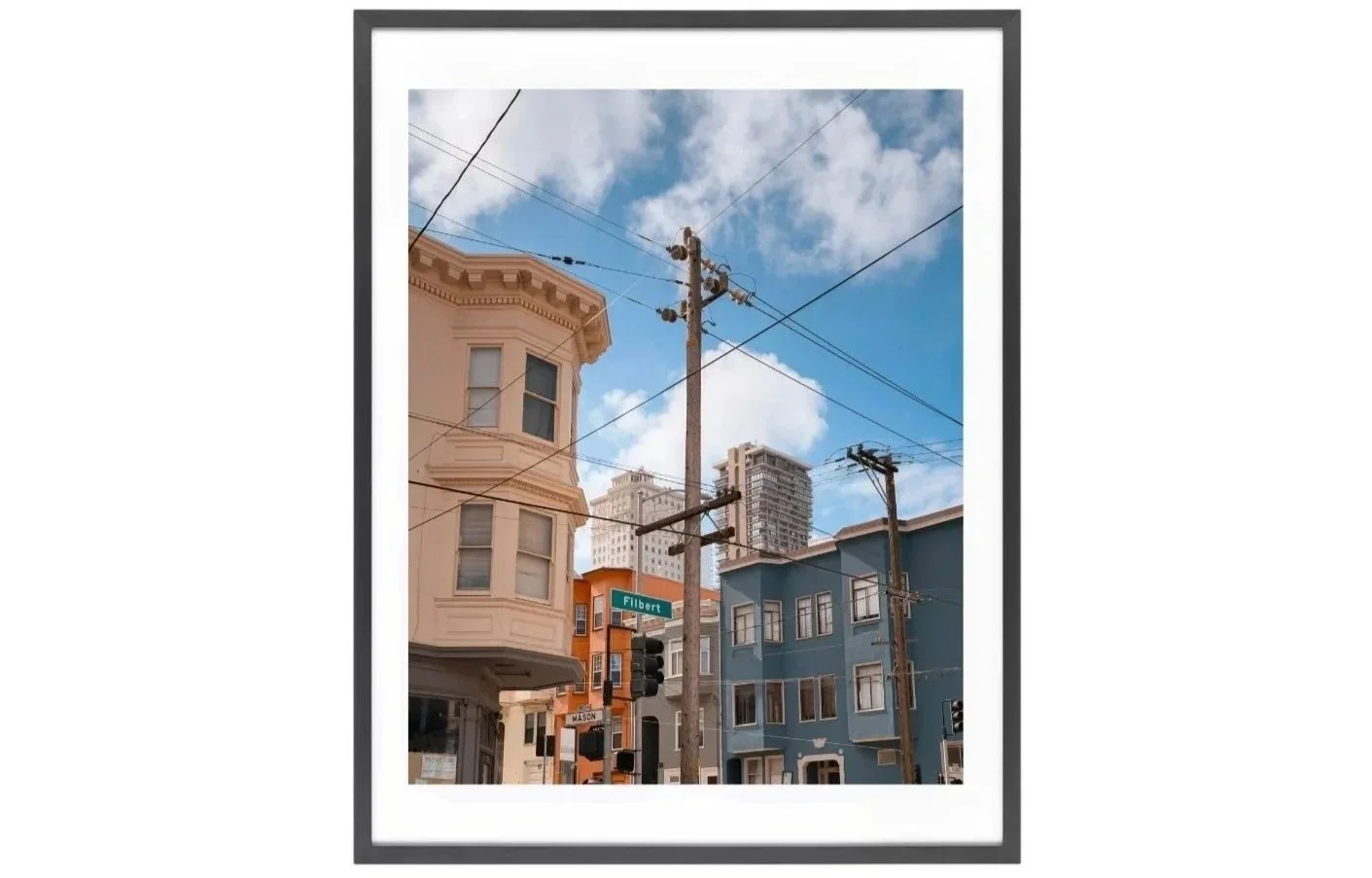 Filbert Street Russian Hill Photo Print – Colorful Houses, Cables, and Steep City View