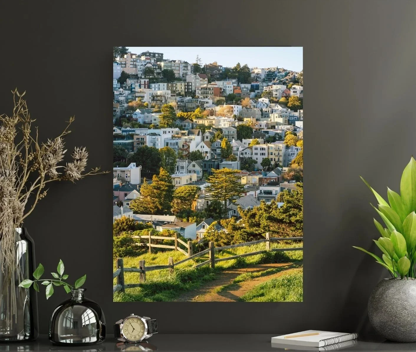 Wall display view from Kite Hill at houses