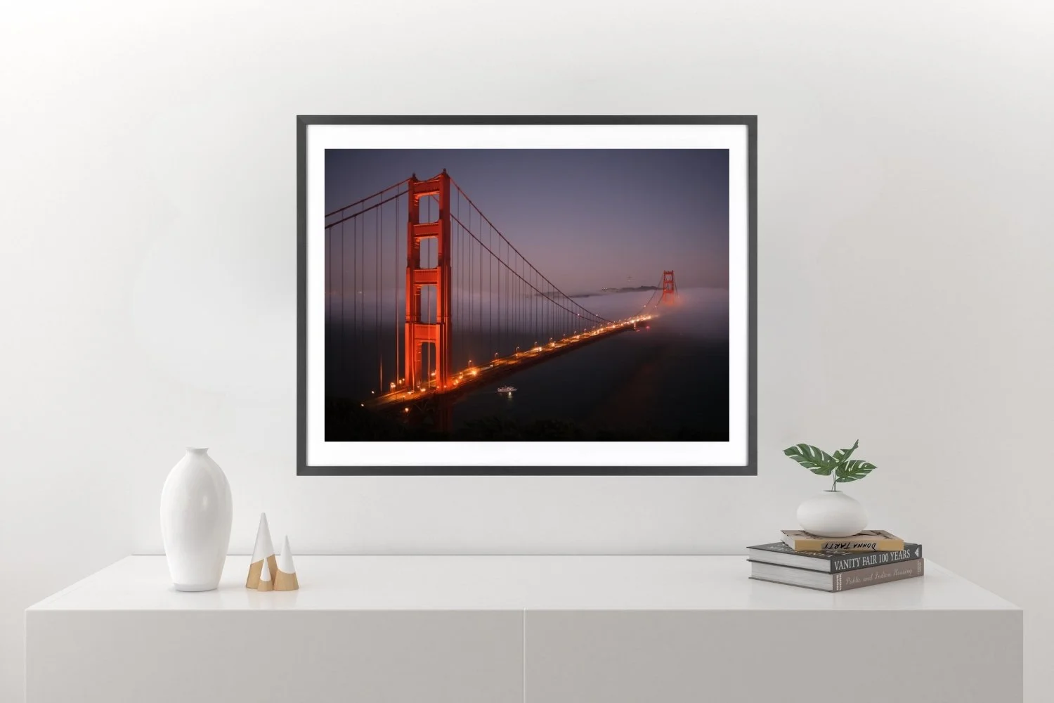 wall display White boat under the bridge