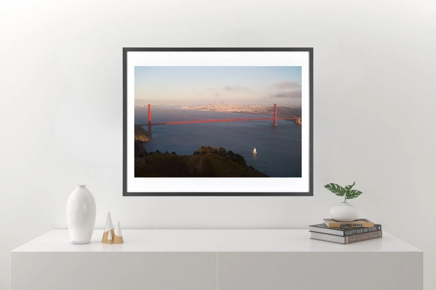 Wall display A white boat under Golden Gate Bridge