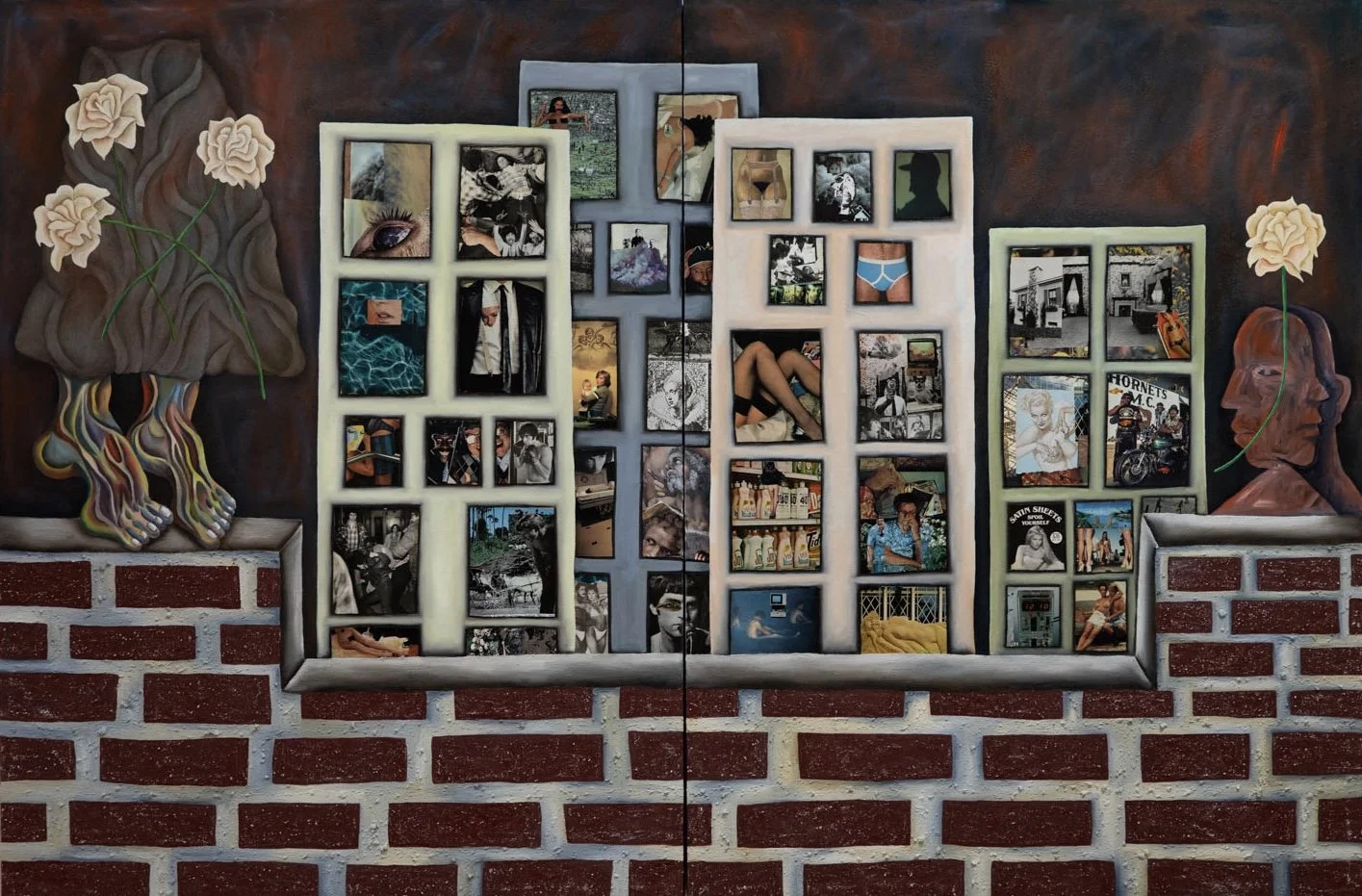 "Voyeurs Graceland" 2022. 36 x 48" each, Oil and collage on canvas 