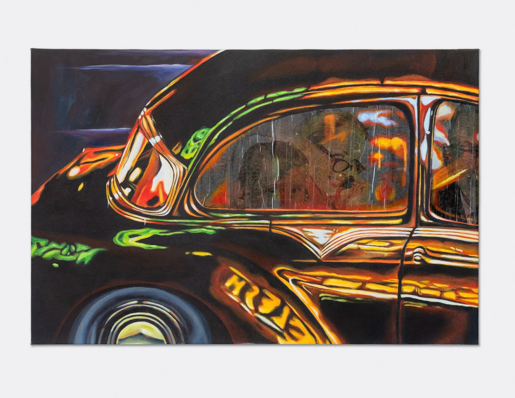 "Night Ride" 2025. 36 x 24" Acrylic and plastic film on canvas 