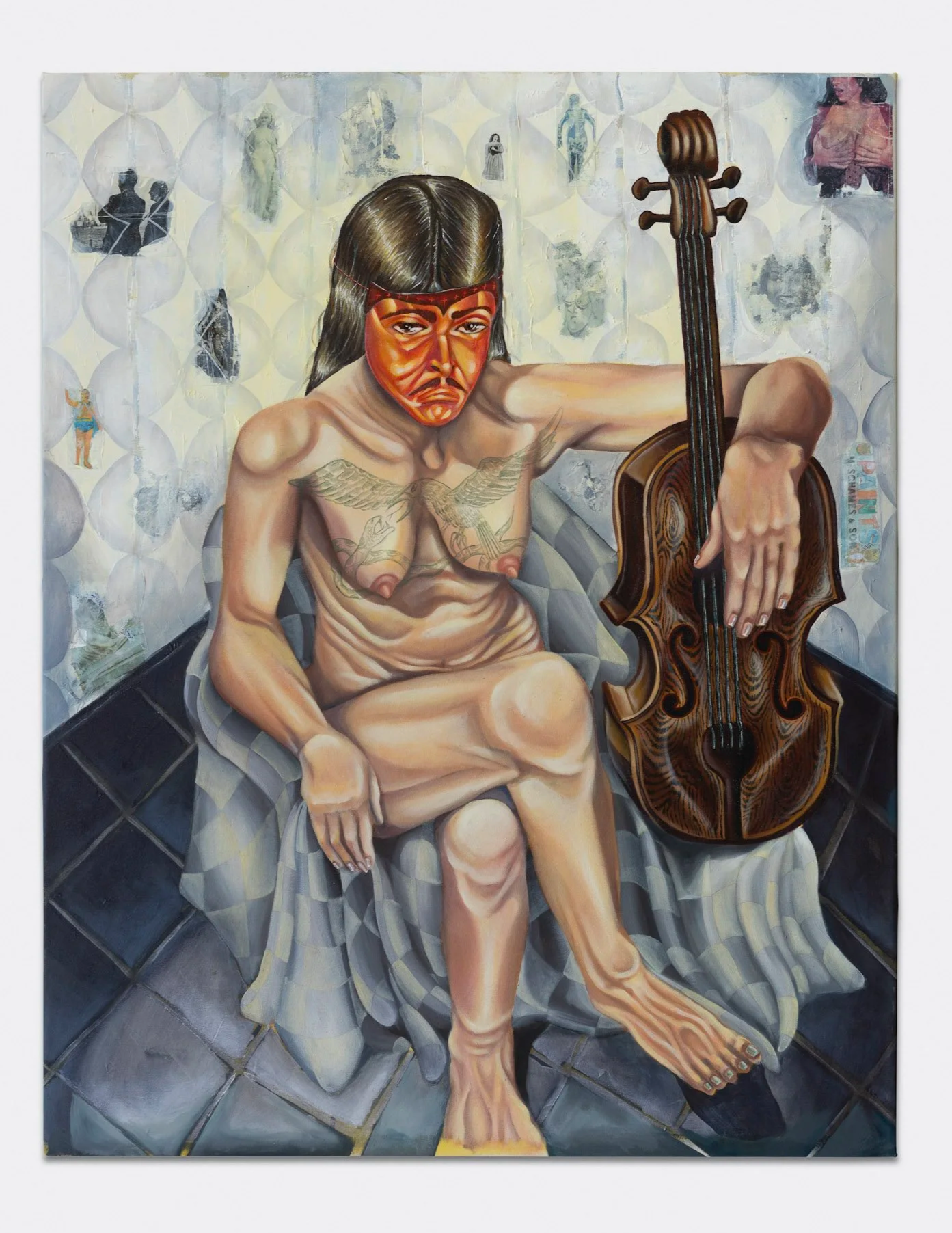 "Tattooed like the Wallpaper" 2024. 36 x 46" Acrylic and mixed media collage on canvas 