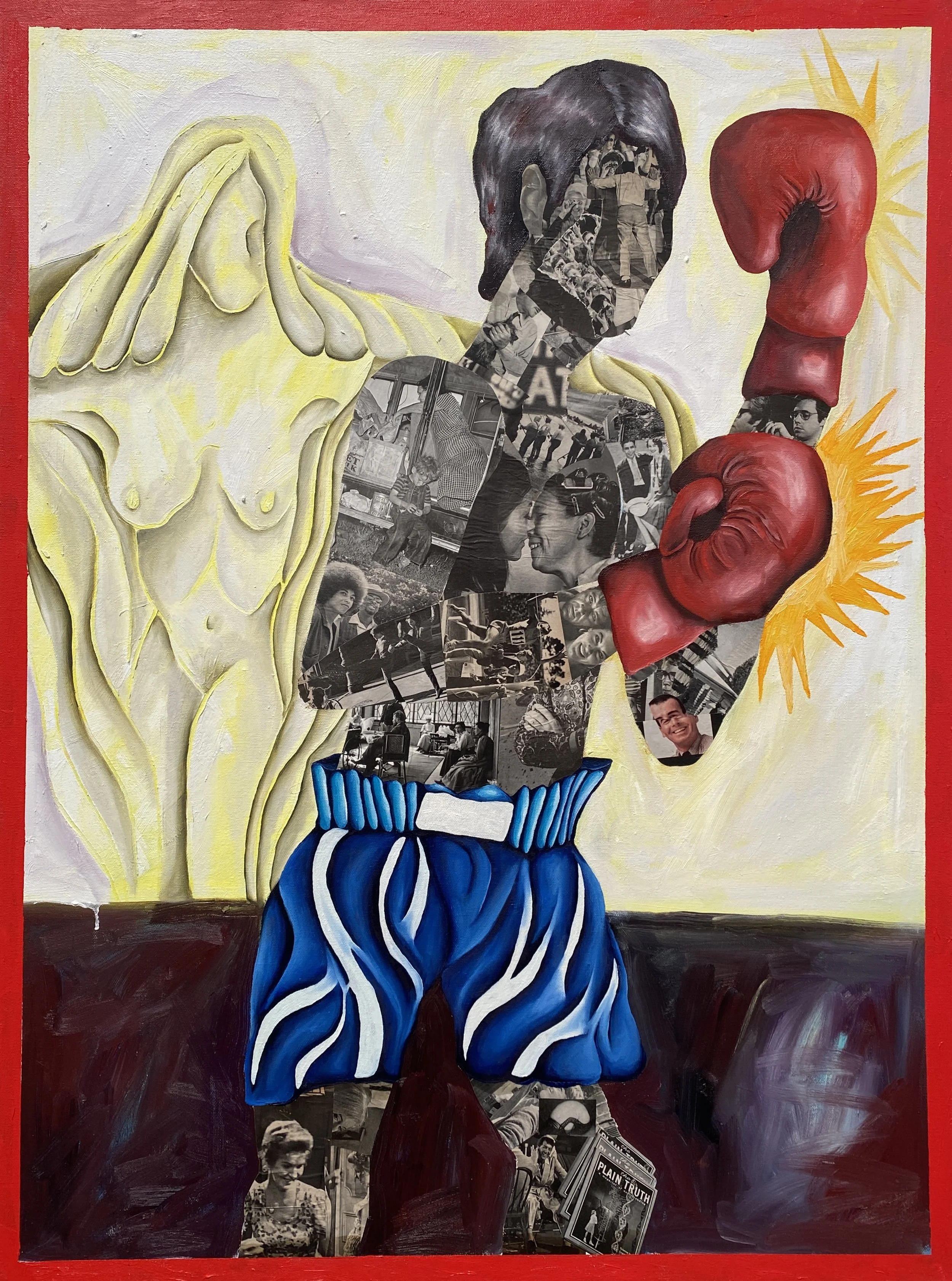 "Plain Truth 1" 2022. 30 x 40" Oil and collage on canvas 