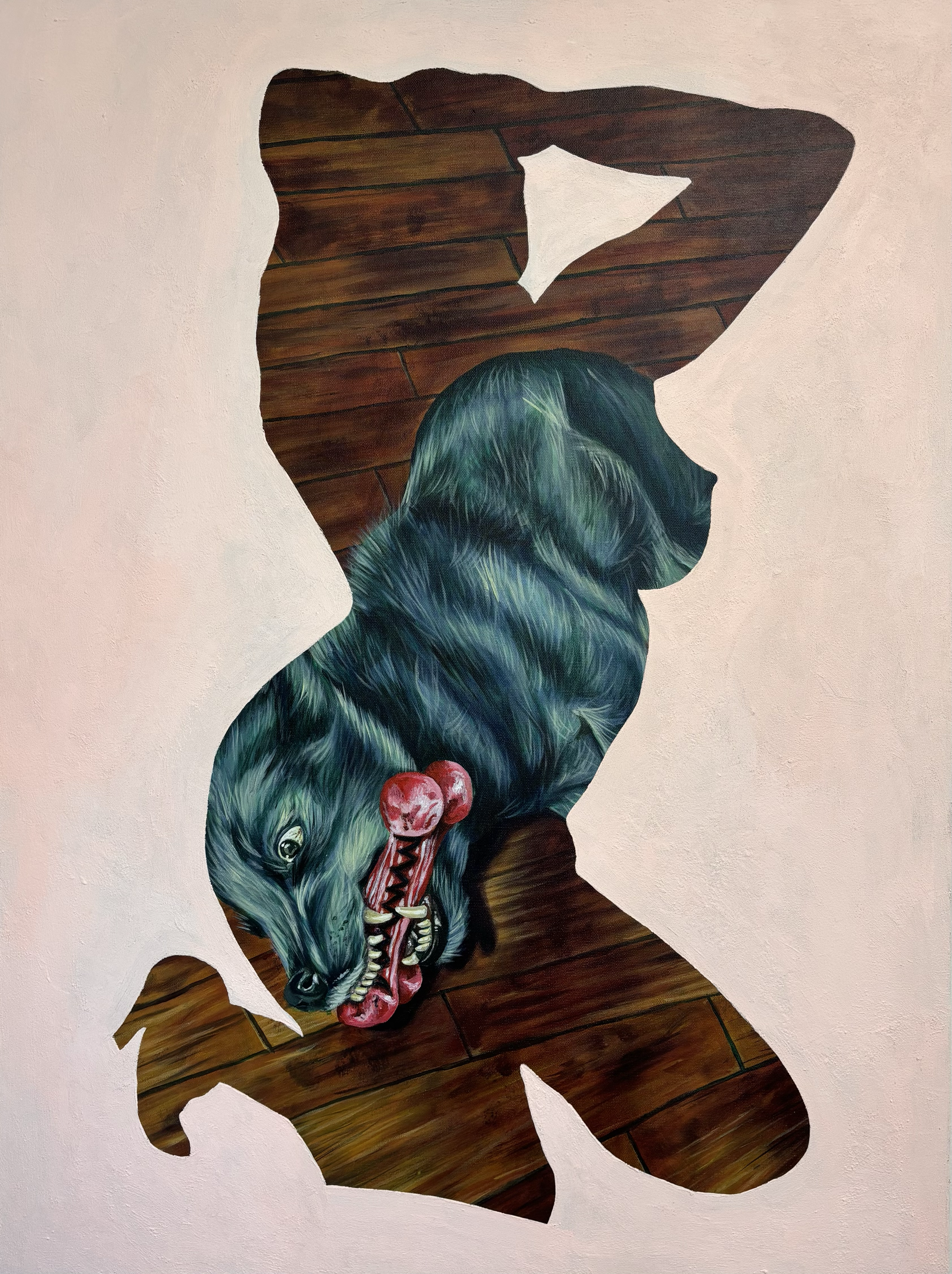 "Straight from the dogs mouth" 2025. 30 x 40" Acrylic on canvas 