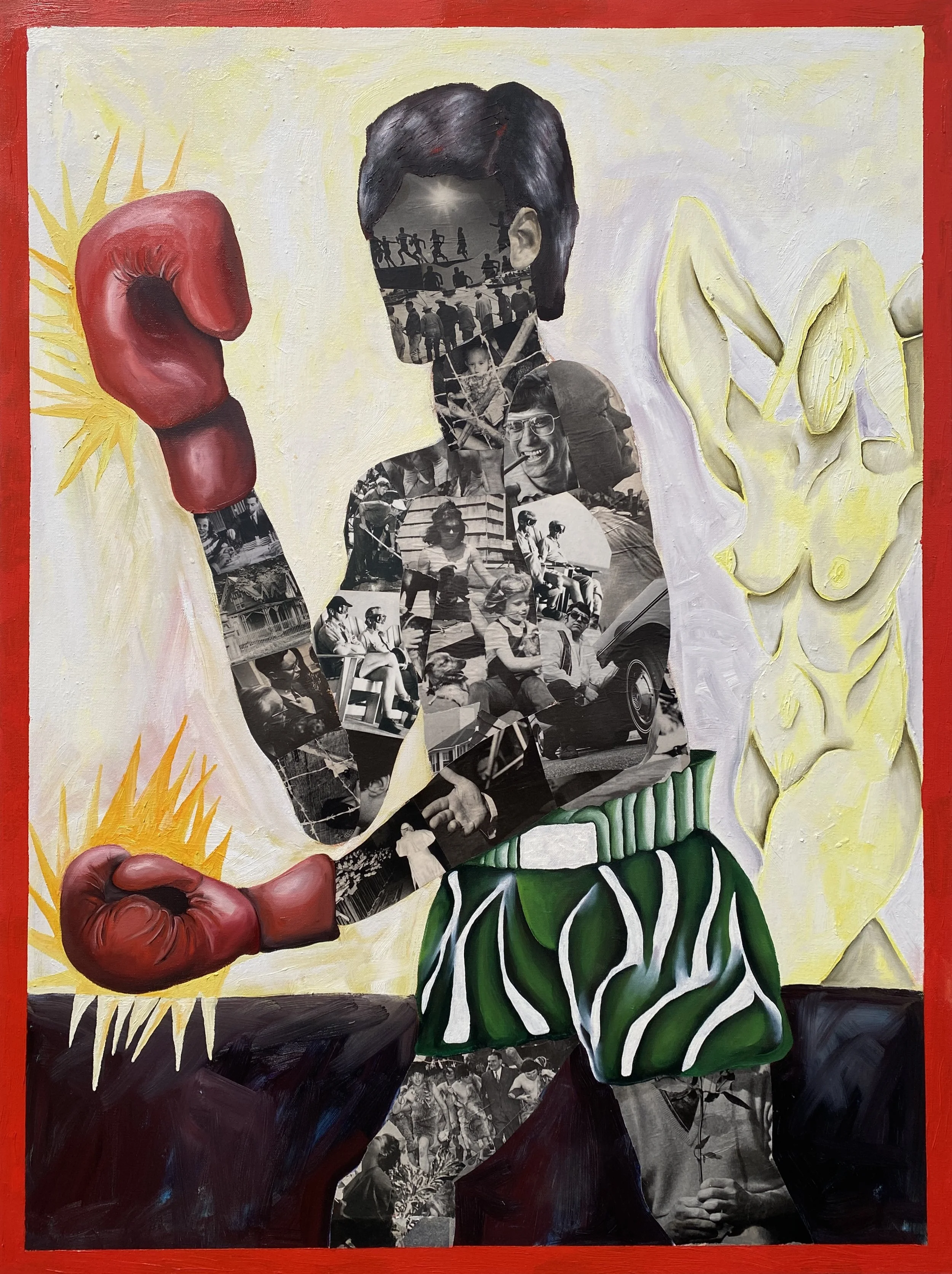 "Plain Truth 2" 2022. 30 x 40" Oil and collage on canvas 