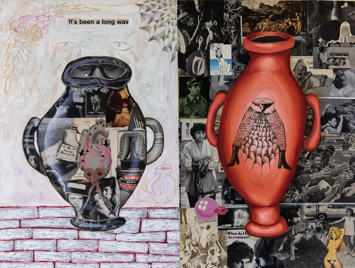 "its been a long way" 2022. 24 x 18" Oil and collage on canvas 